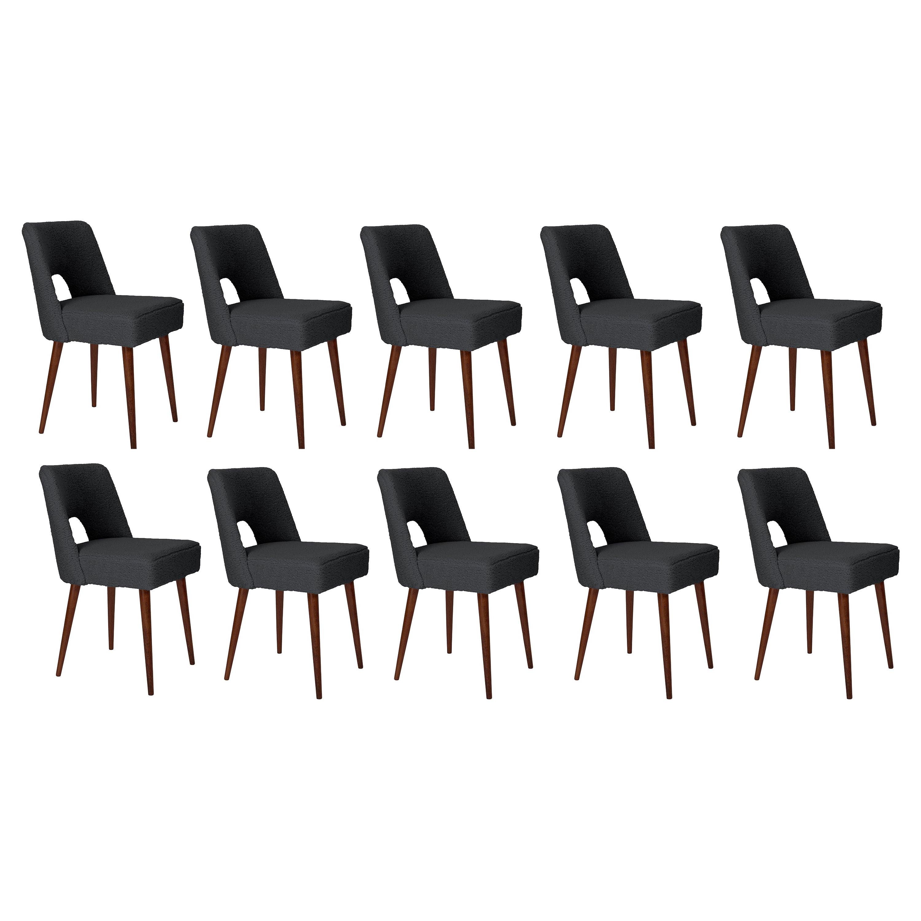 Set of Ten Dark Gray Boucle 'Shell' Chairs, 1960s