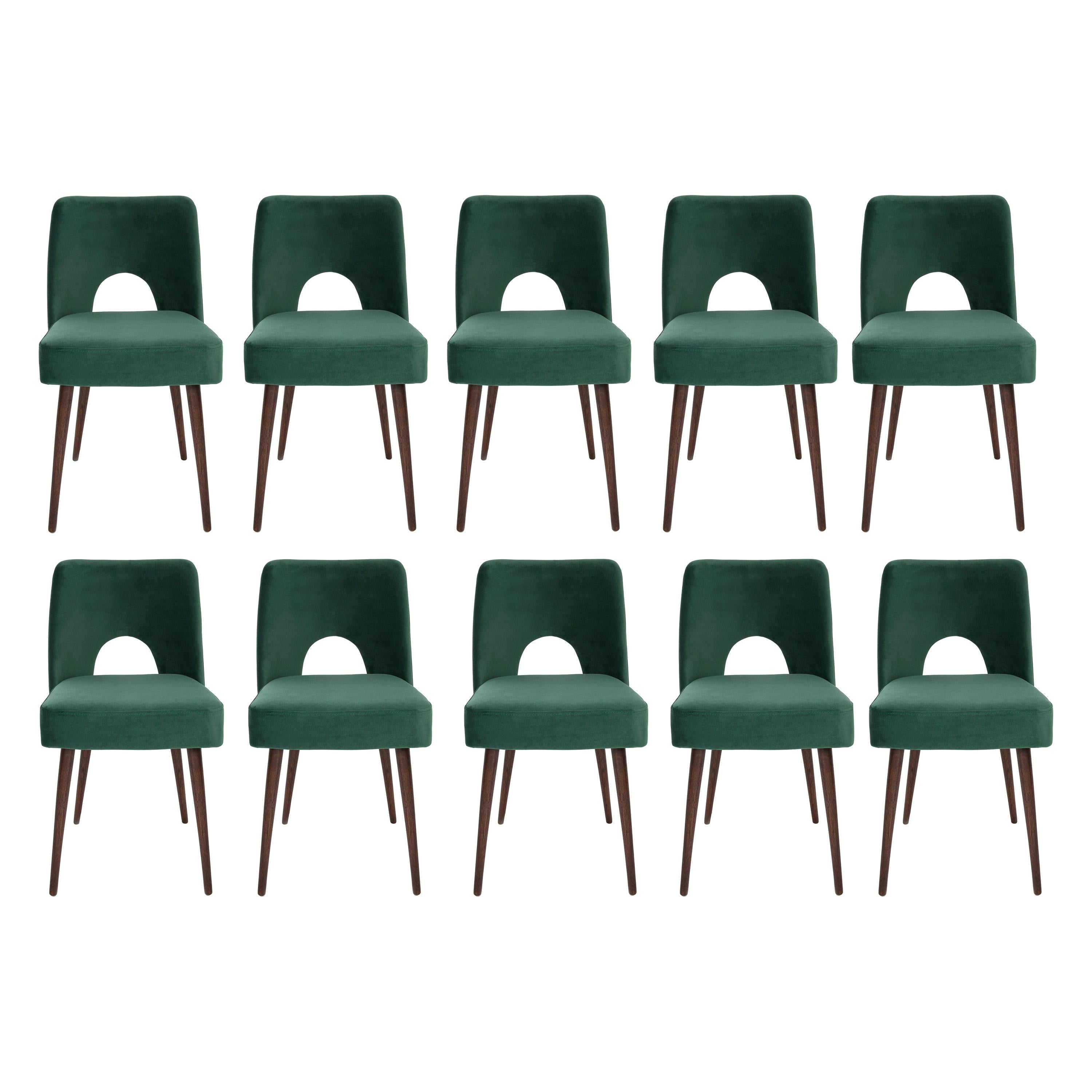 Set of Ten Dark Green Velvet 'Shell' Chairs, 1960s