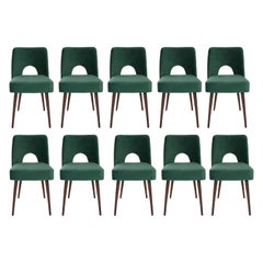 Ensemble de dix chaises Shell en velours vert foncé, années 1960