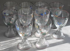 Set of Ten Deco Hand Painted Crystal Glasses