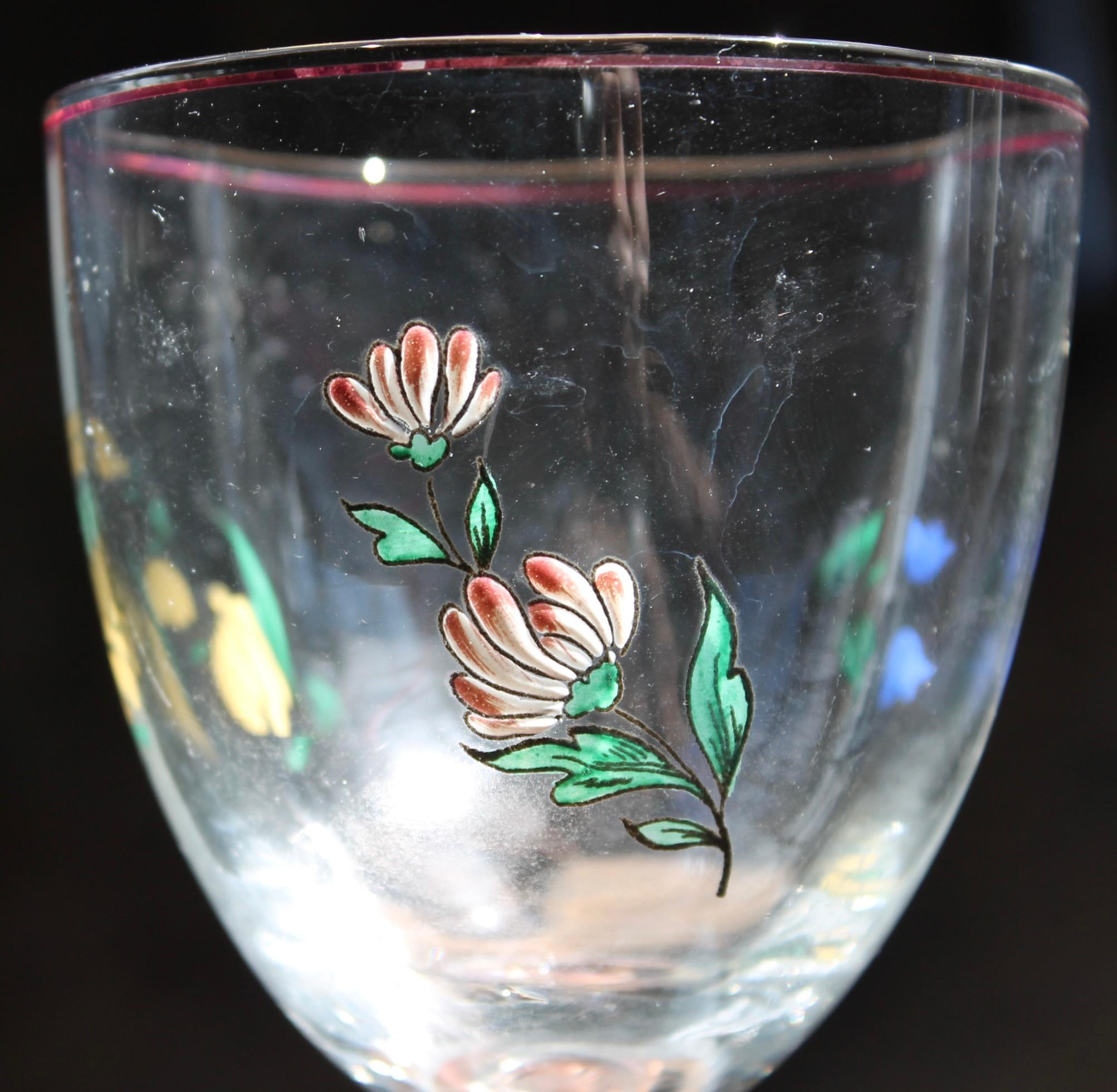 Set di dieci bicchieri di cristallo dipinti a mano in stile Deco in vendita 1