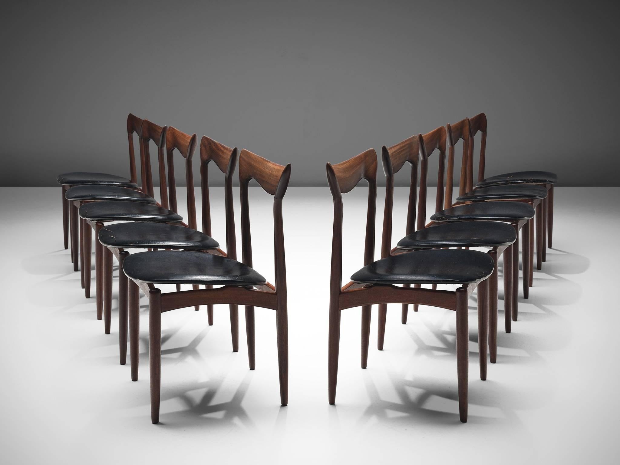 Scandinavian Modern Set of Ten Dining Chairs by H.W. Klein in Mahogany