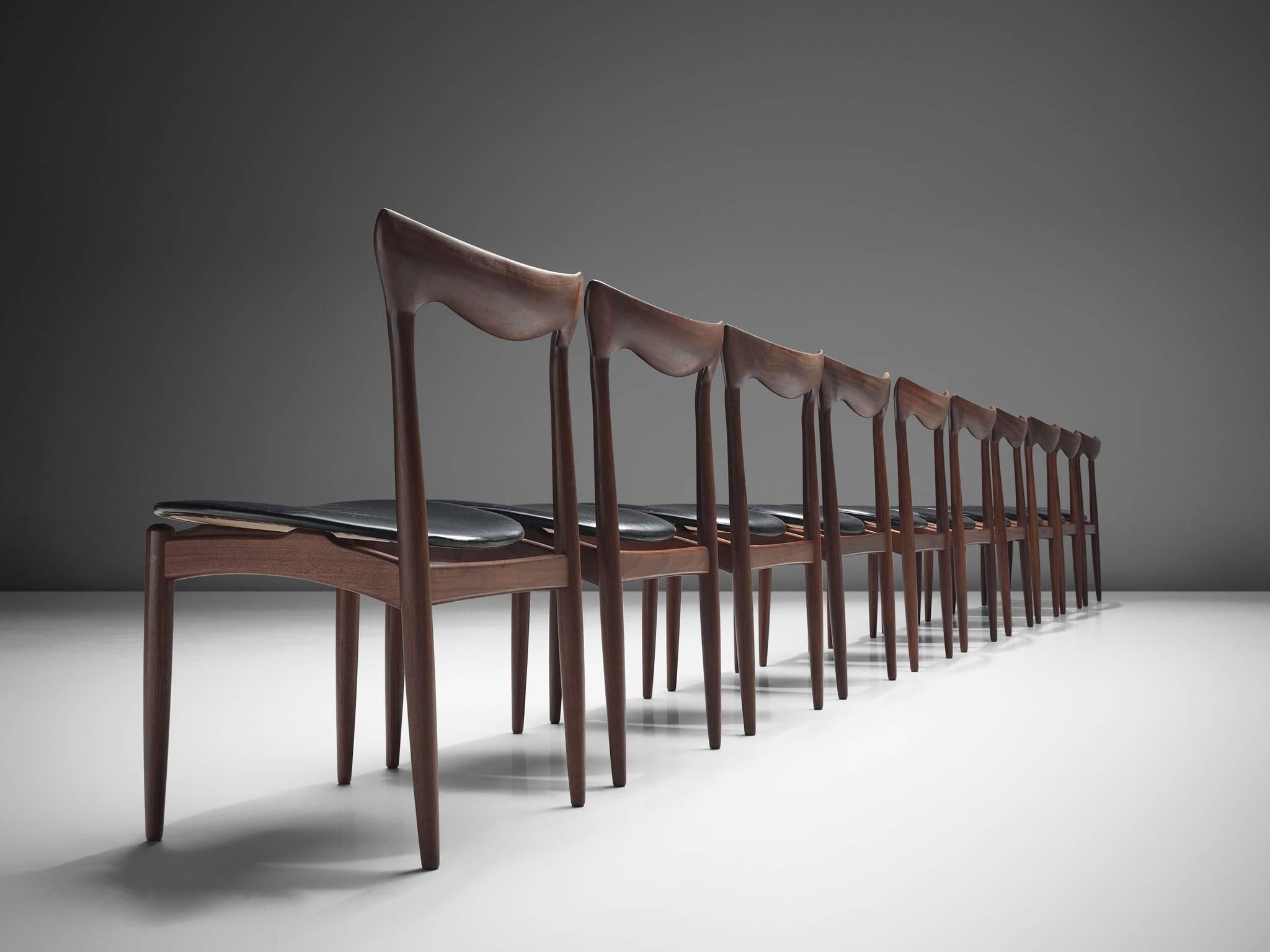 Danish Set of Ten Dining Chairs by H.W. Klein in Mahogany
