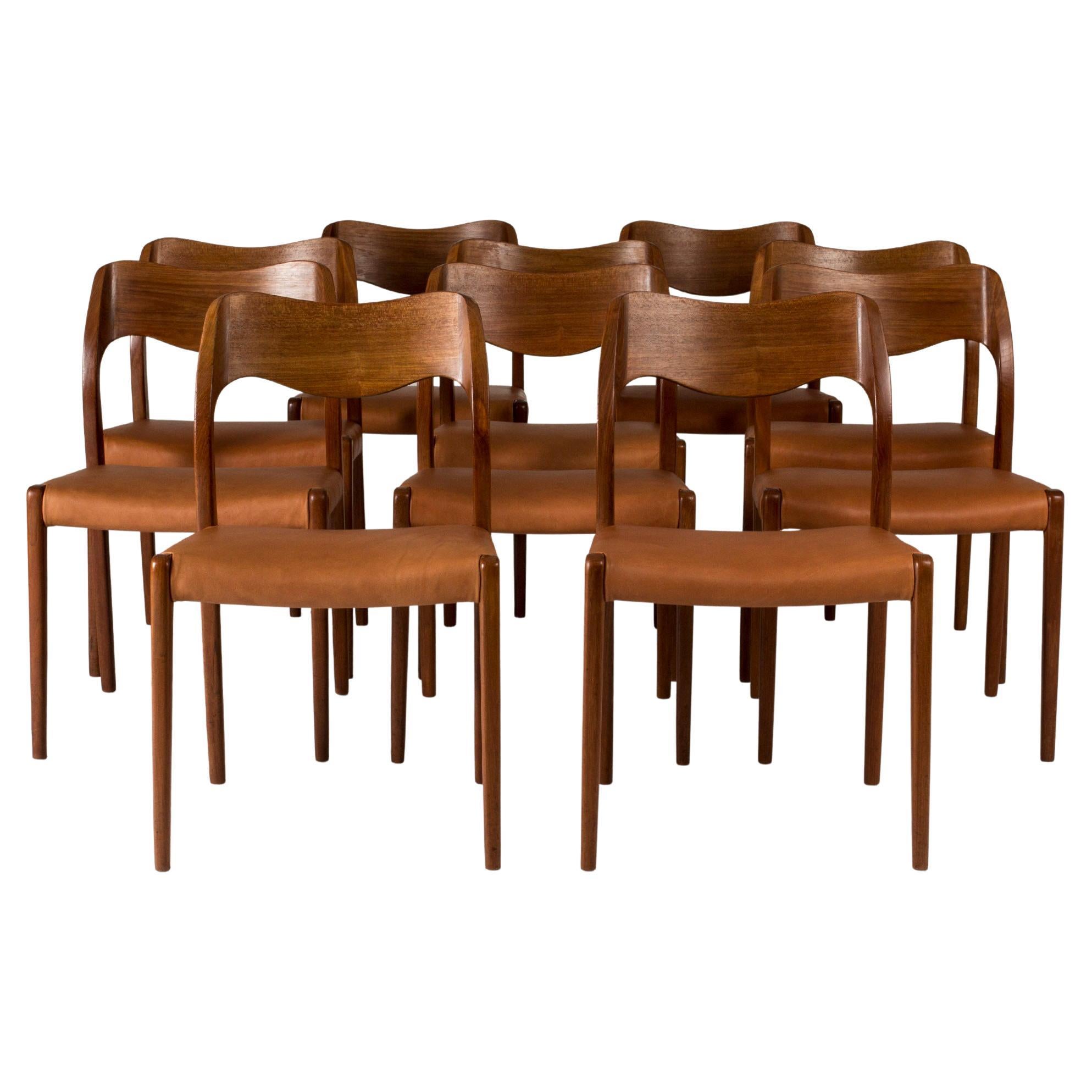 Set of Ten Dining Chairs by Niels O. Møller, Denmark, 1950s