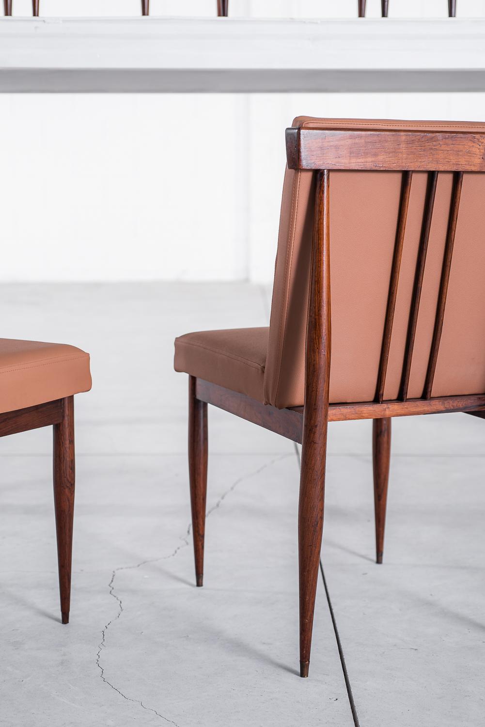 Brazilian Set of Ten Dining Chairs by Novo Rumo, Solid Rosewood, 1950s