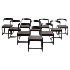 Set of Ten Dining Chairs for Mario Sabot in Black Lacquer with Cotton Blend 1970