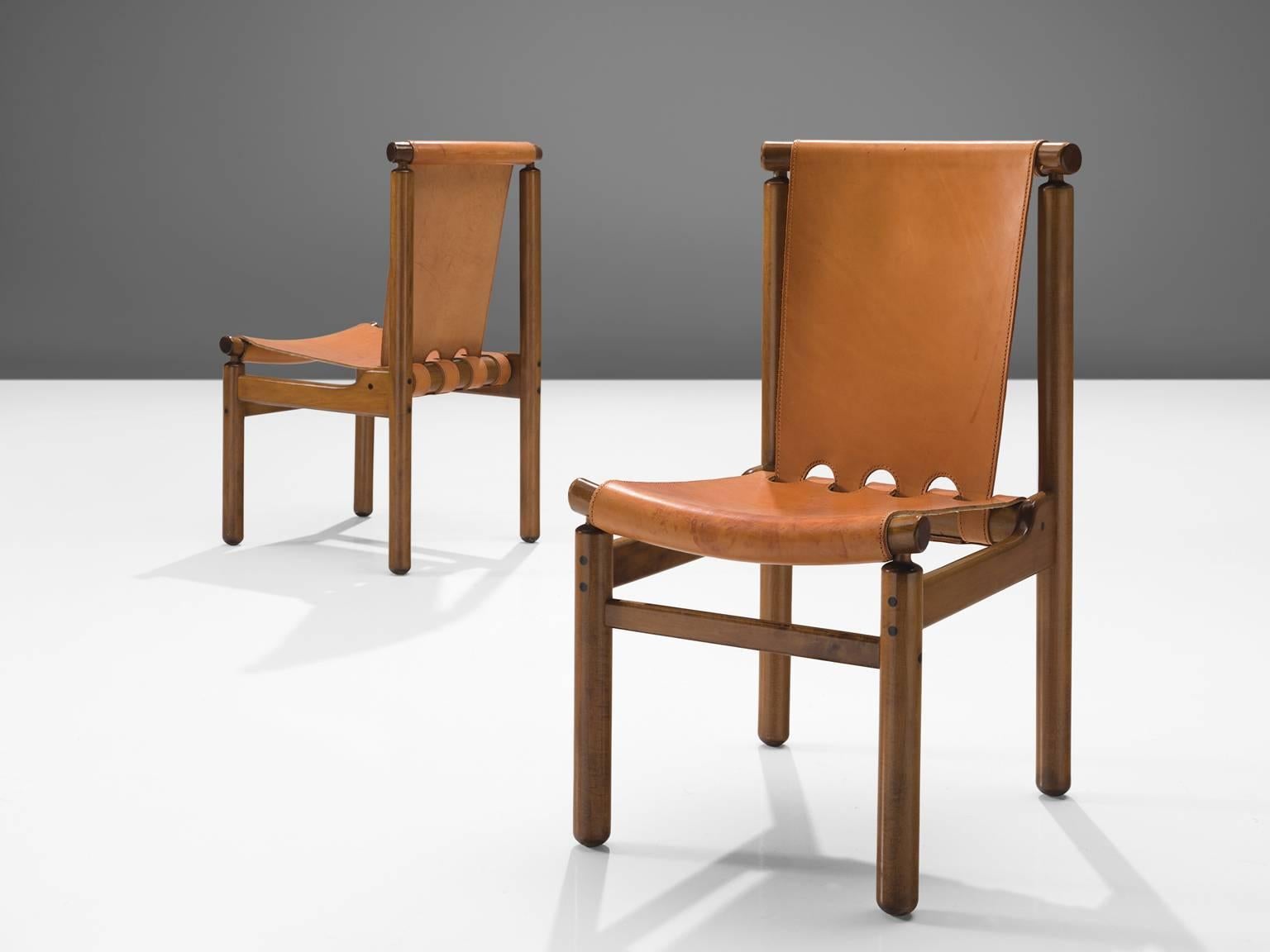 Scandinavian Modern Set of Ten Dining Chairs in Cognac Leather