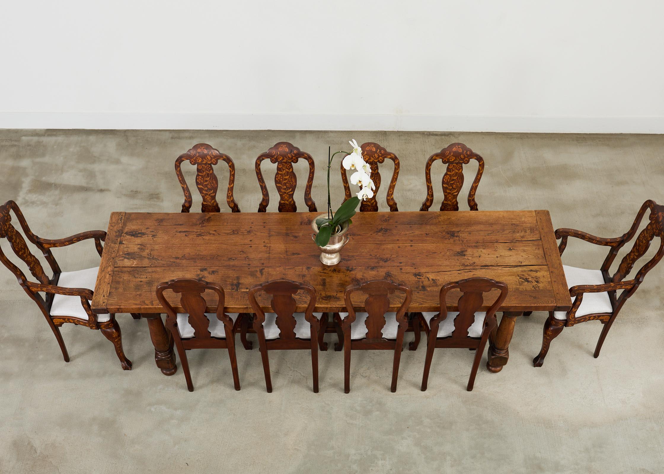 Set of Ten Dutch Baroque Style Walnut Mahogany Dining Chairs 4