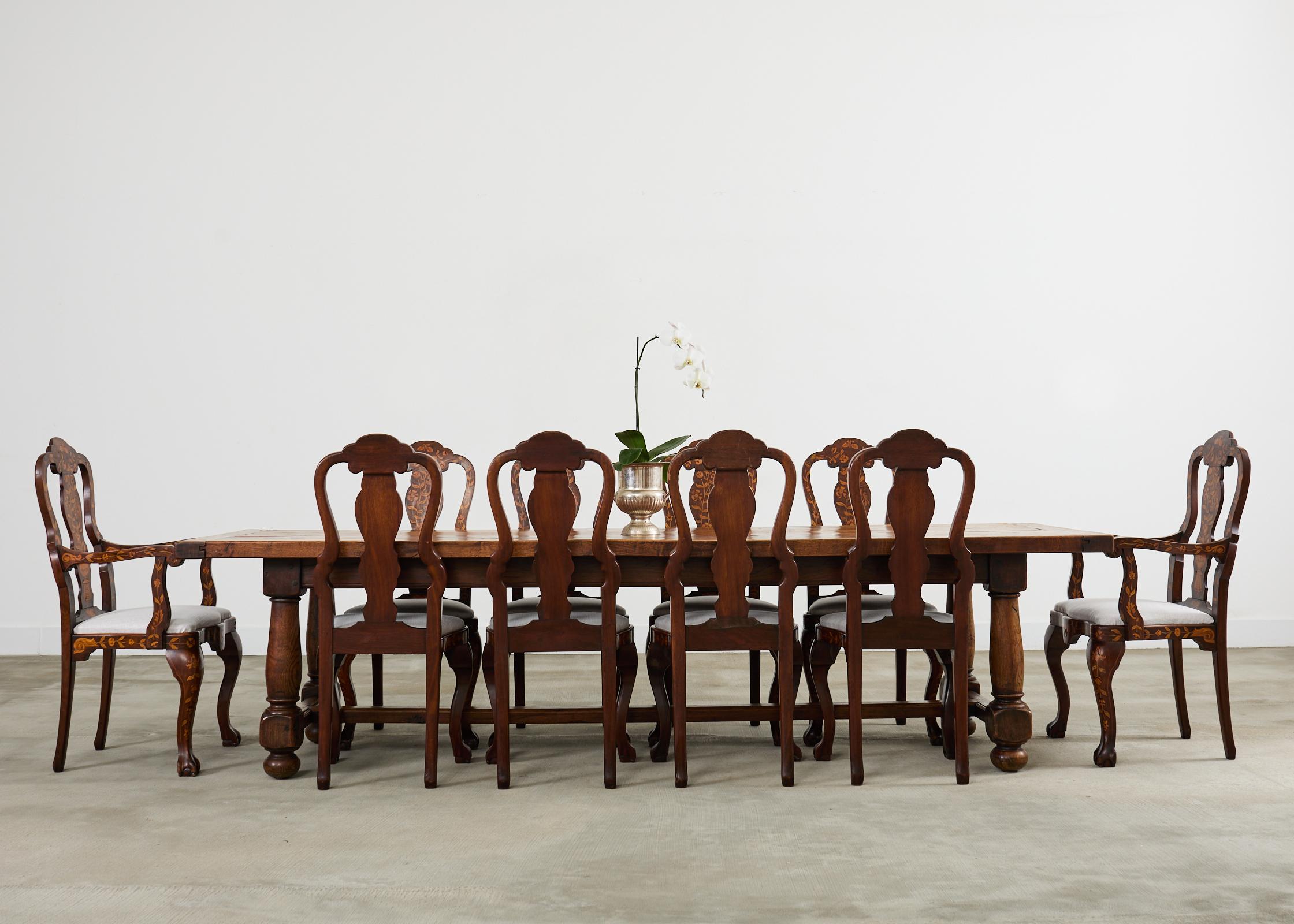 Hand-Crafted Set of Ten Dutch Baroque Style Walnut Mahogany Dining Chairs