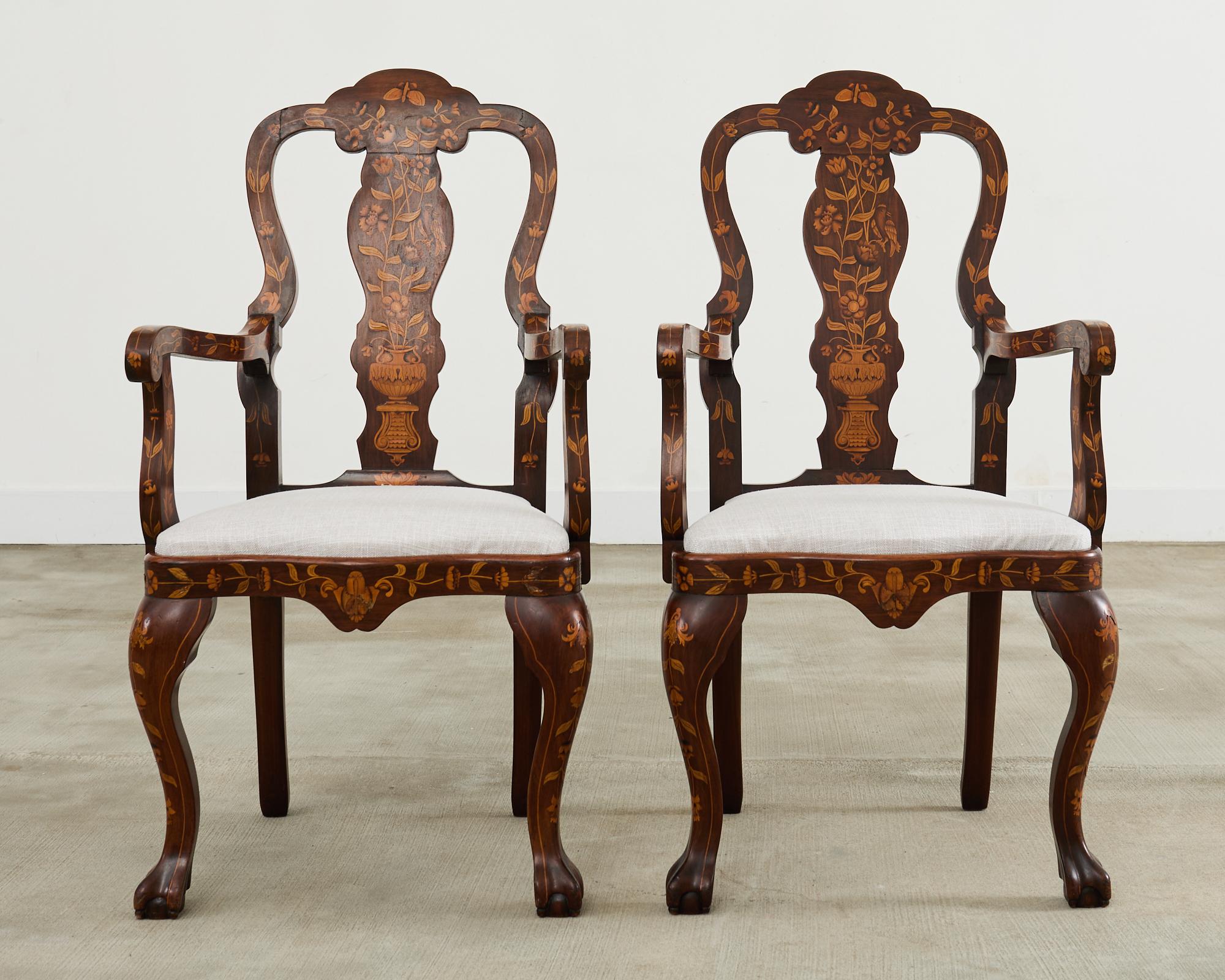 Set of Ten Dutch Baroque Style Walnut Mahogany Dining Chairs In Good Condition In Rio Vista, CA