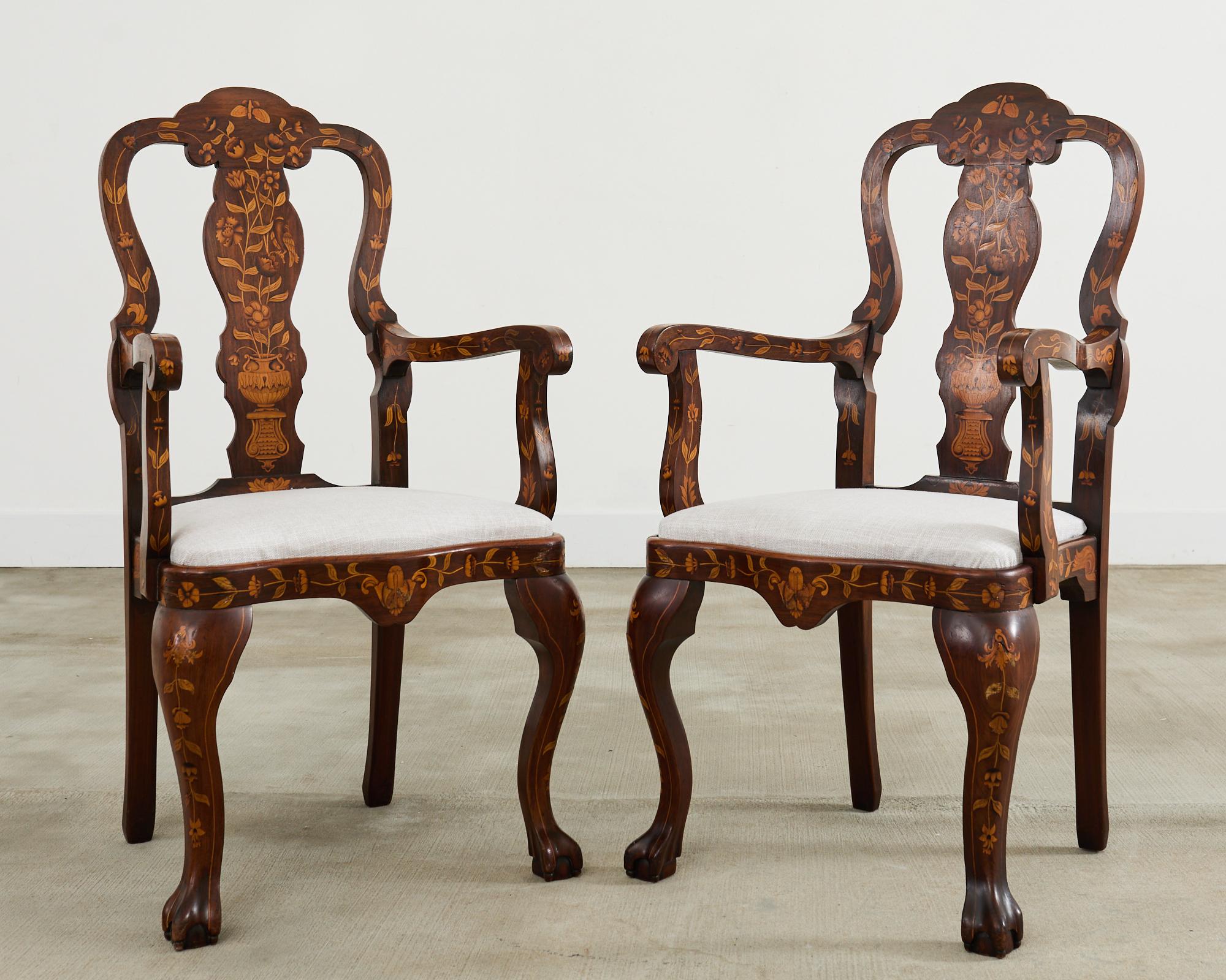19th Century Set of Ten Dutch Baroque Style Walnut Mahogany Dining Chairs