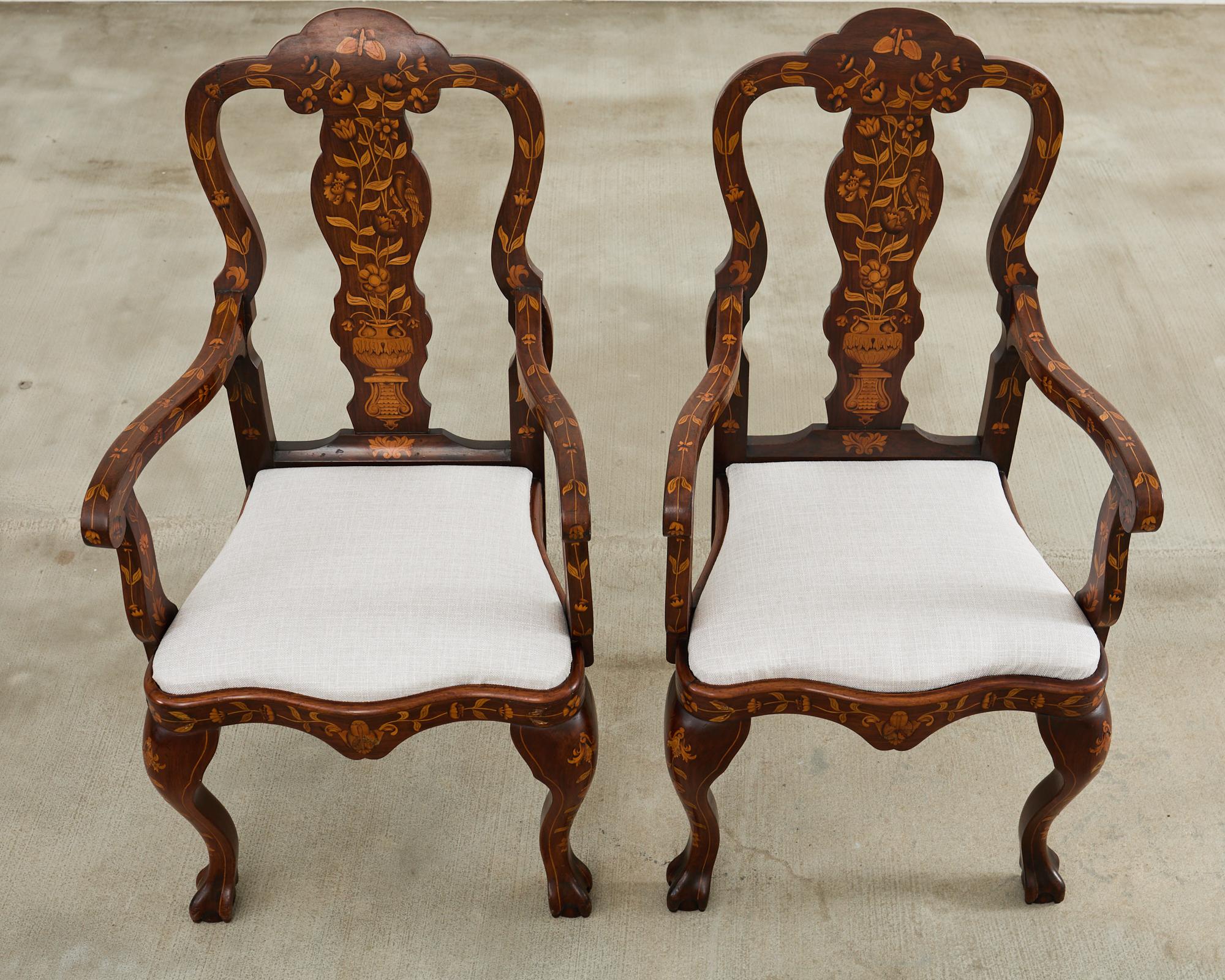 Wood Set of Ten Dutch Baroque Style Walnut Mahogany Dining Chairs