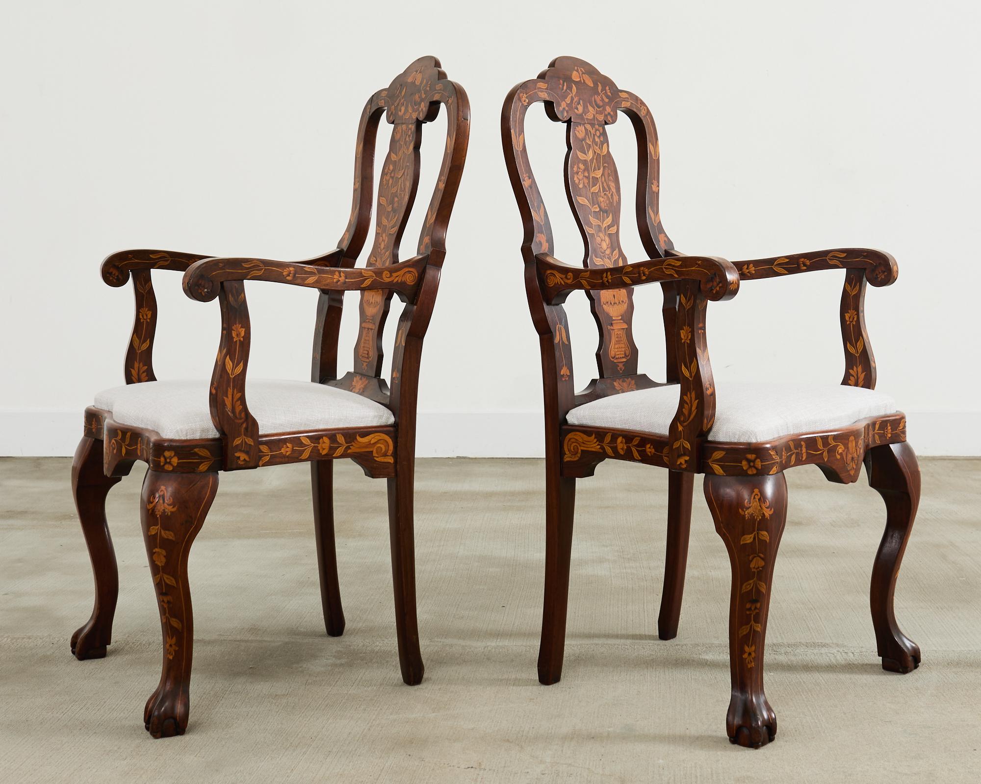 Set of Ten Dutch Baroque Style Walnut Mahogany Dining Chairs 1