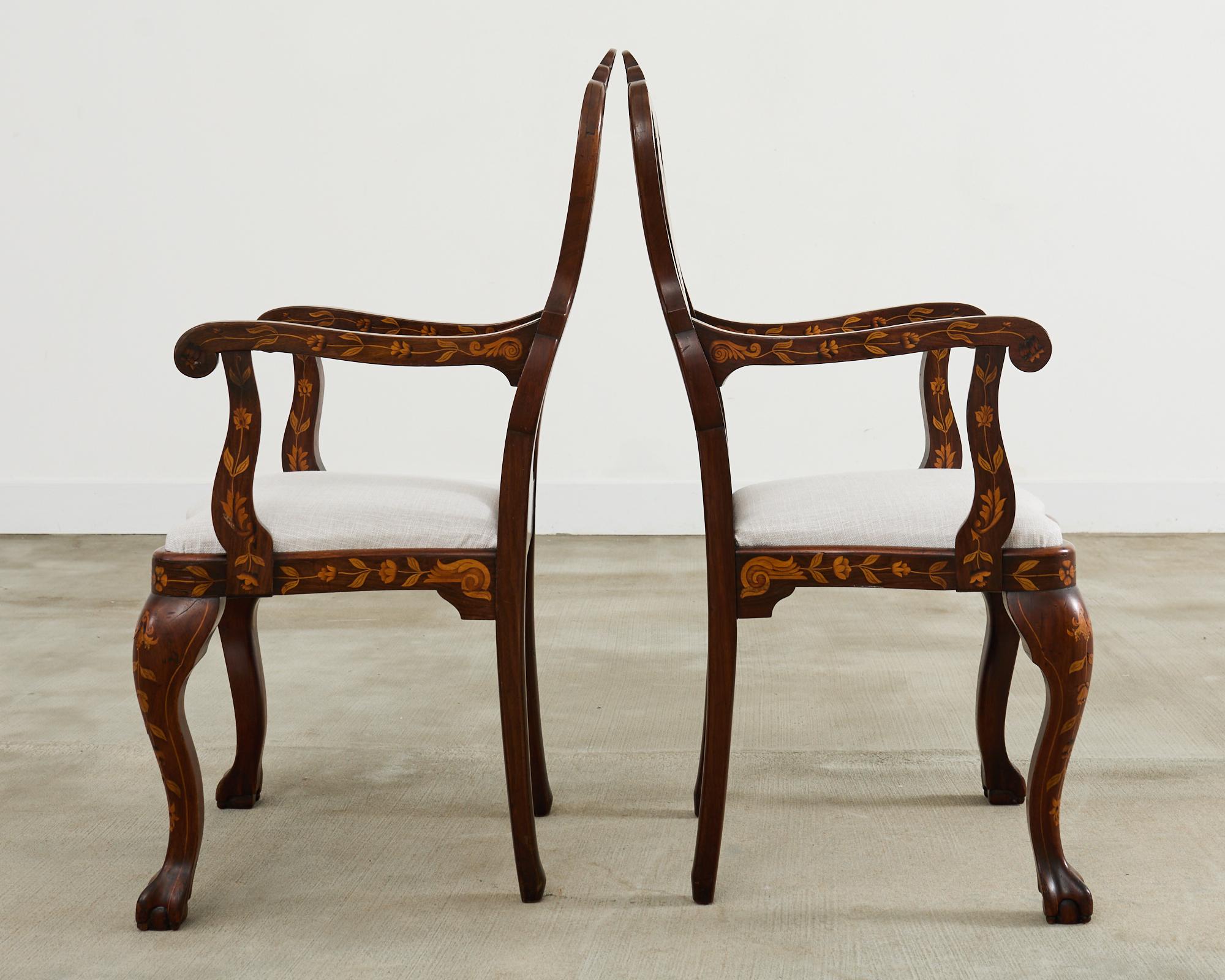 Set of Ten Dutch Baroque Style Walnut Mahogany Dining Chairs 2