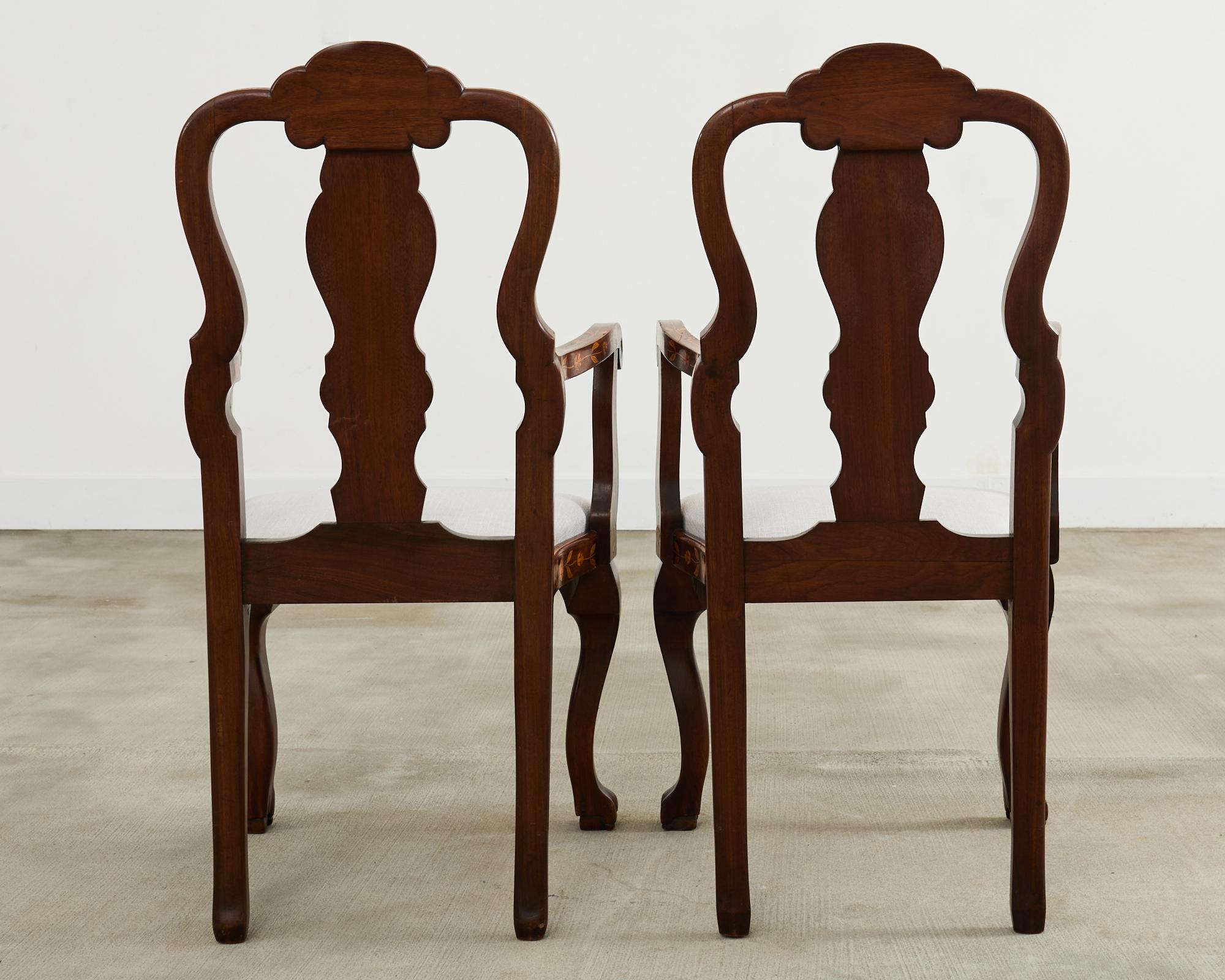 Set of Ten Dutch Baroque Style Walnut Mahogany Dining Chairs 3