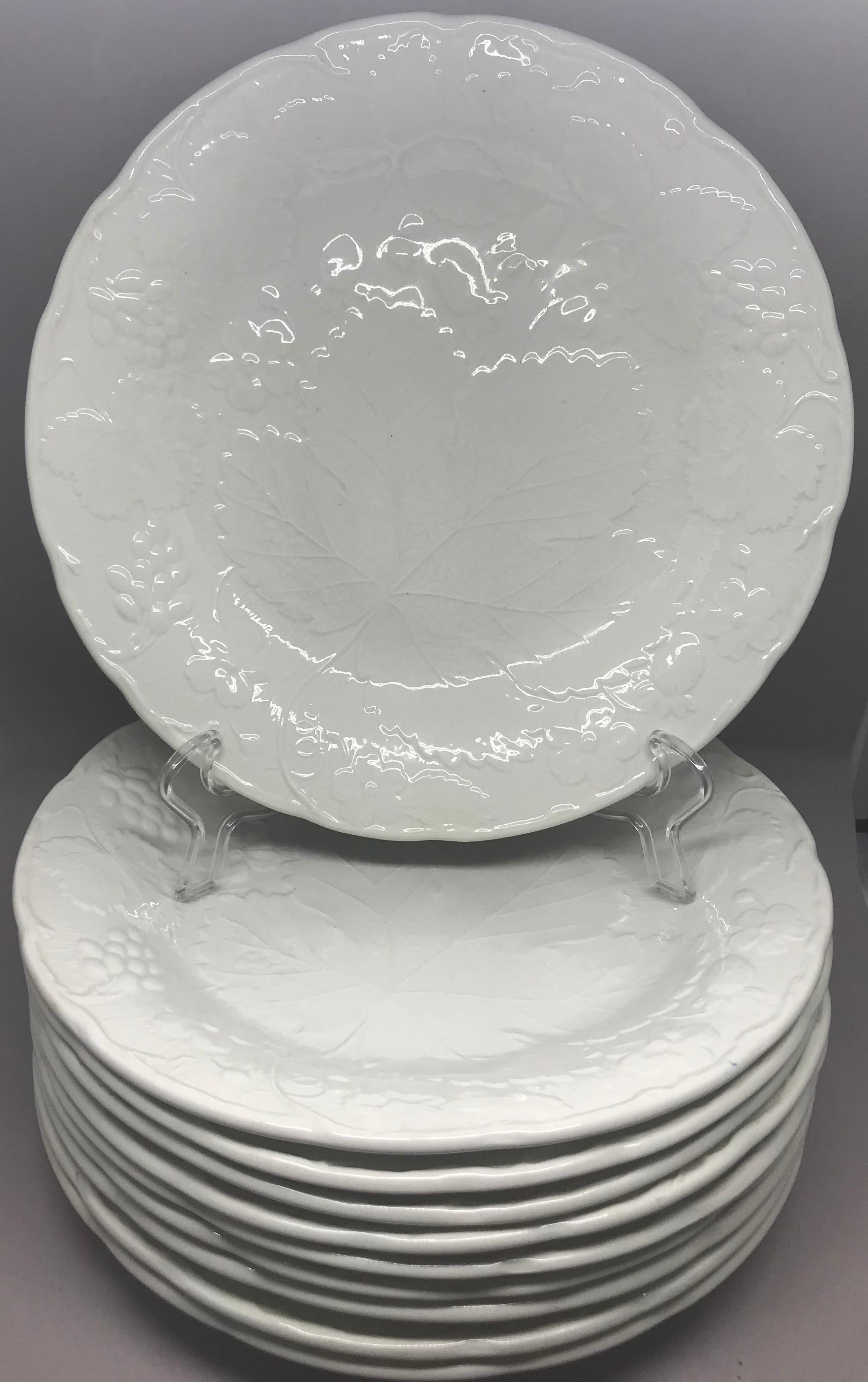 English Set of Ten Each White Strawberry Leaf Dinner and Lunch/Dessert Plates