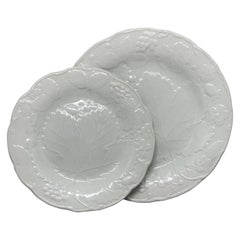 Set of Ten Each White Strawberry Leaf Dinner and Lunch/Dessert Plates