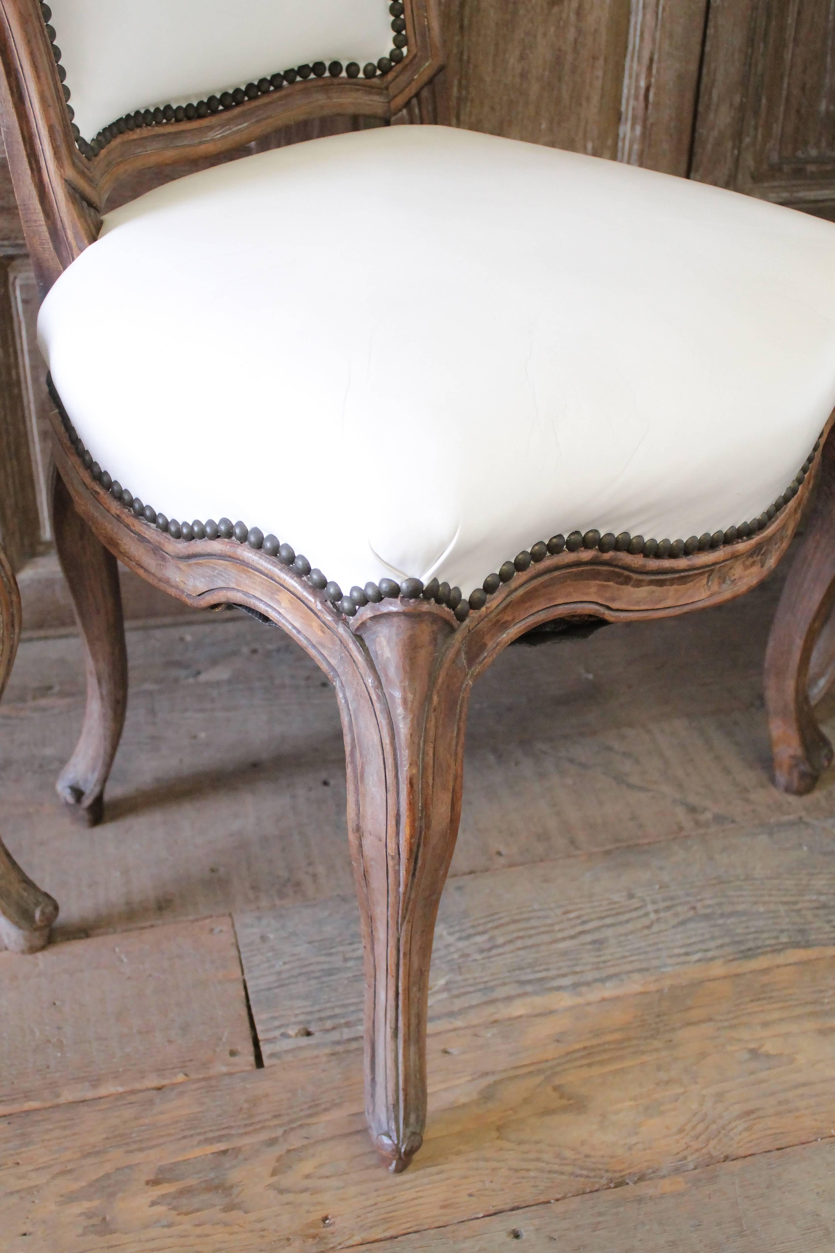 Set of Ten Early 20th Century Louis XV Style Dining Chairs in White Leather 8
