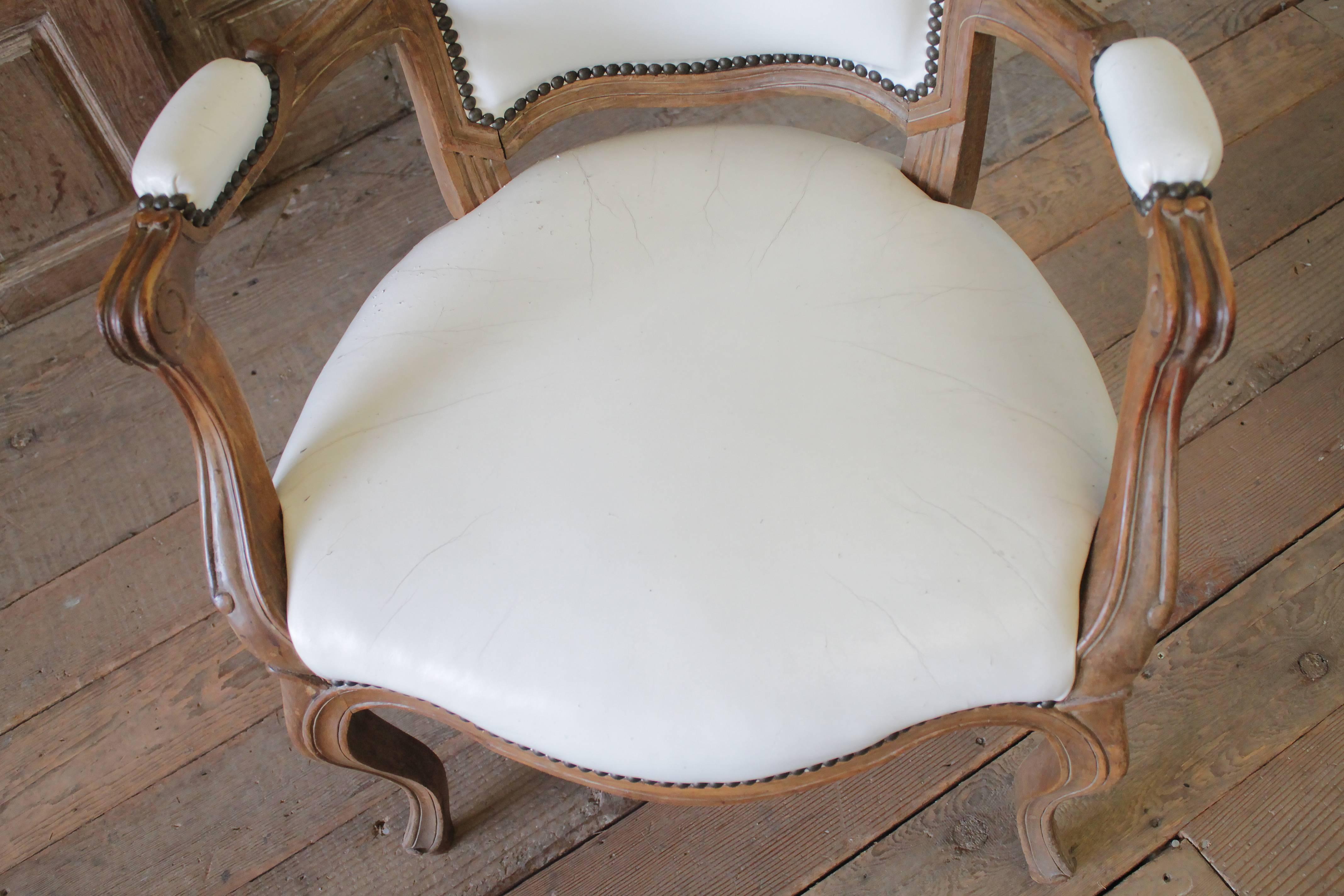 Set of Ten Early 20th Century Louis XV Style Dining Chairs in White Leather 13
