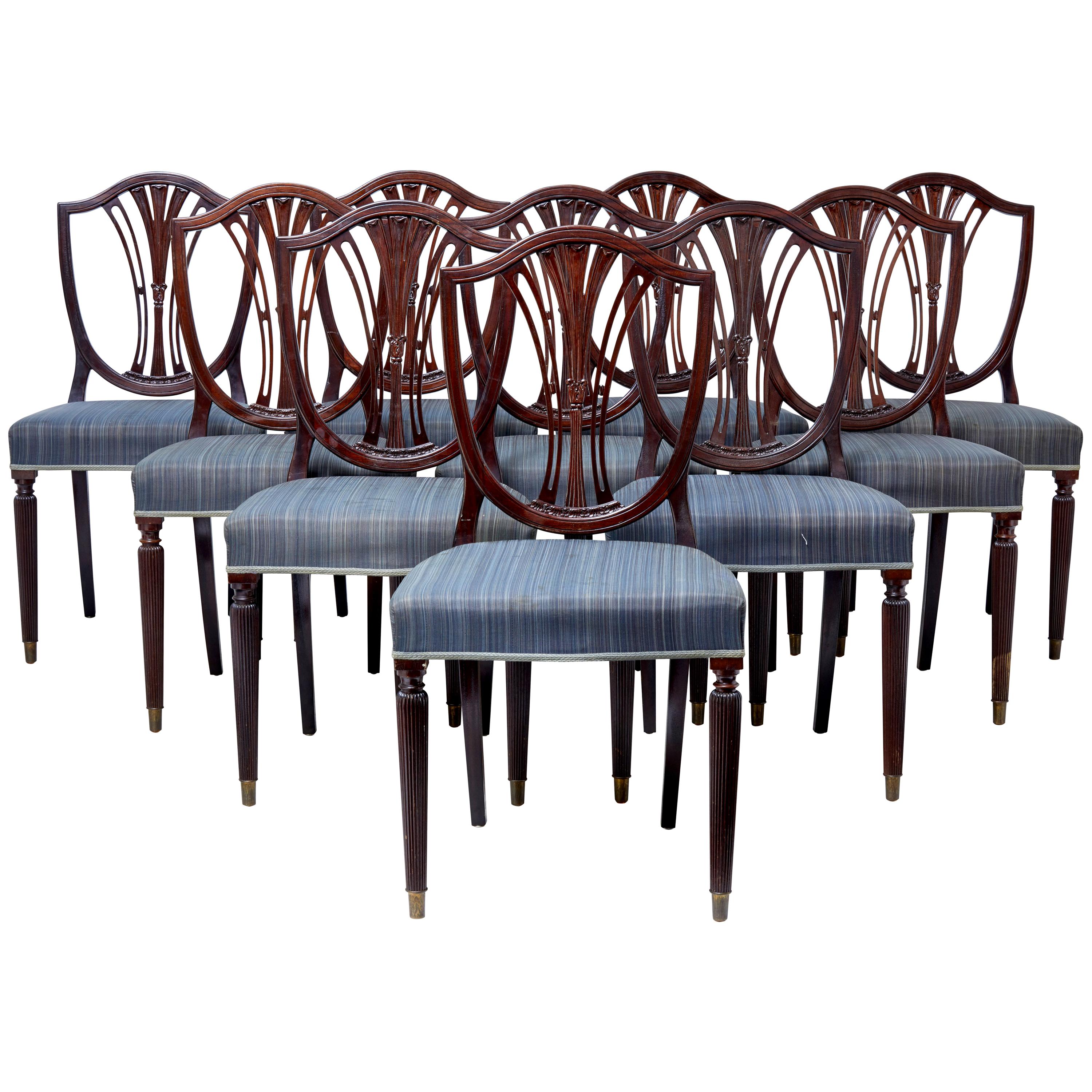 Set of Ten Early 20th Century Mahogany Shield Back Dining Chairs