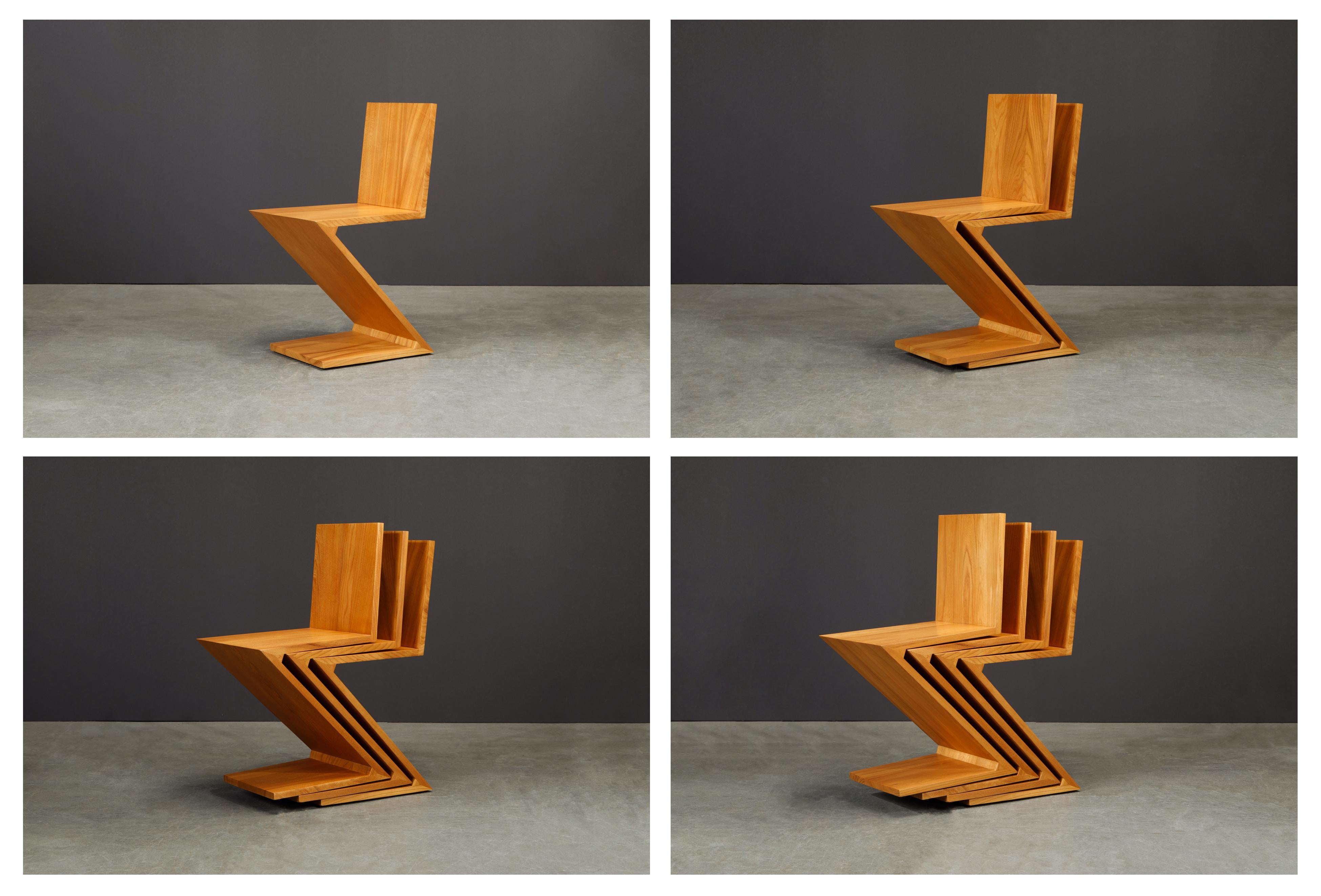 Set of Ten Early 'Zig Zag' Chairs by Gerrit Rietveld for Cassina, 1973, Signed For Sale 7