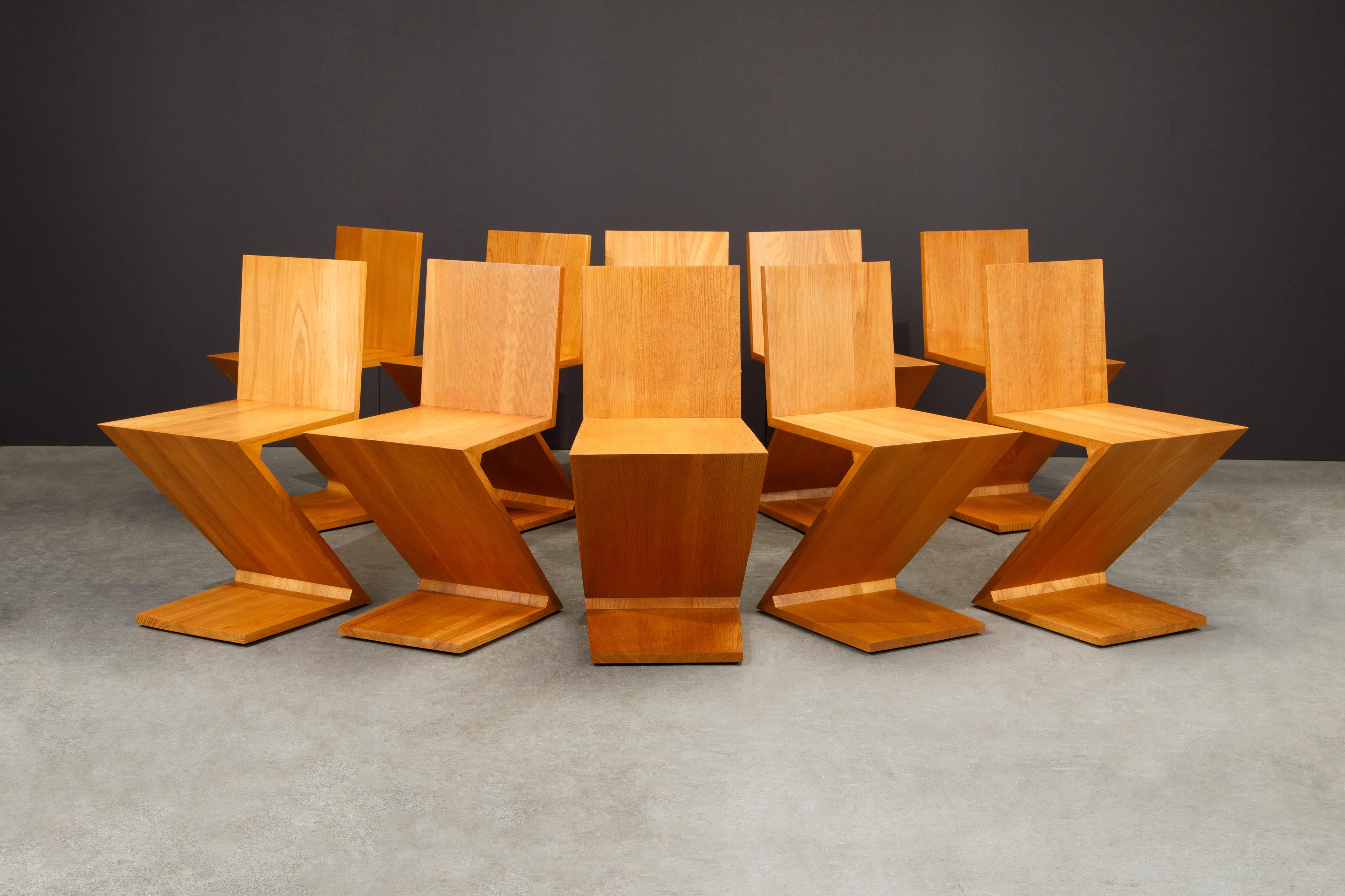 De Stijl Set of Ten Early 'Zig Zag' Chairs by Gerrit Rietveld for Cassina, 1973, Signed For Sale