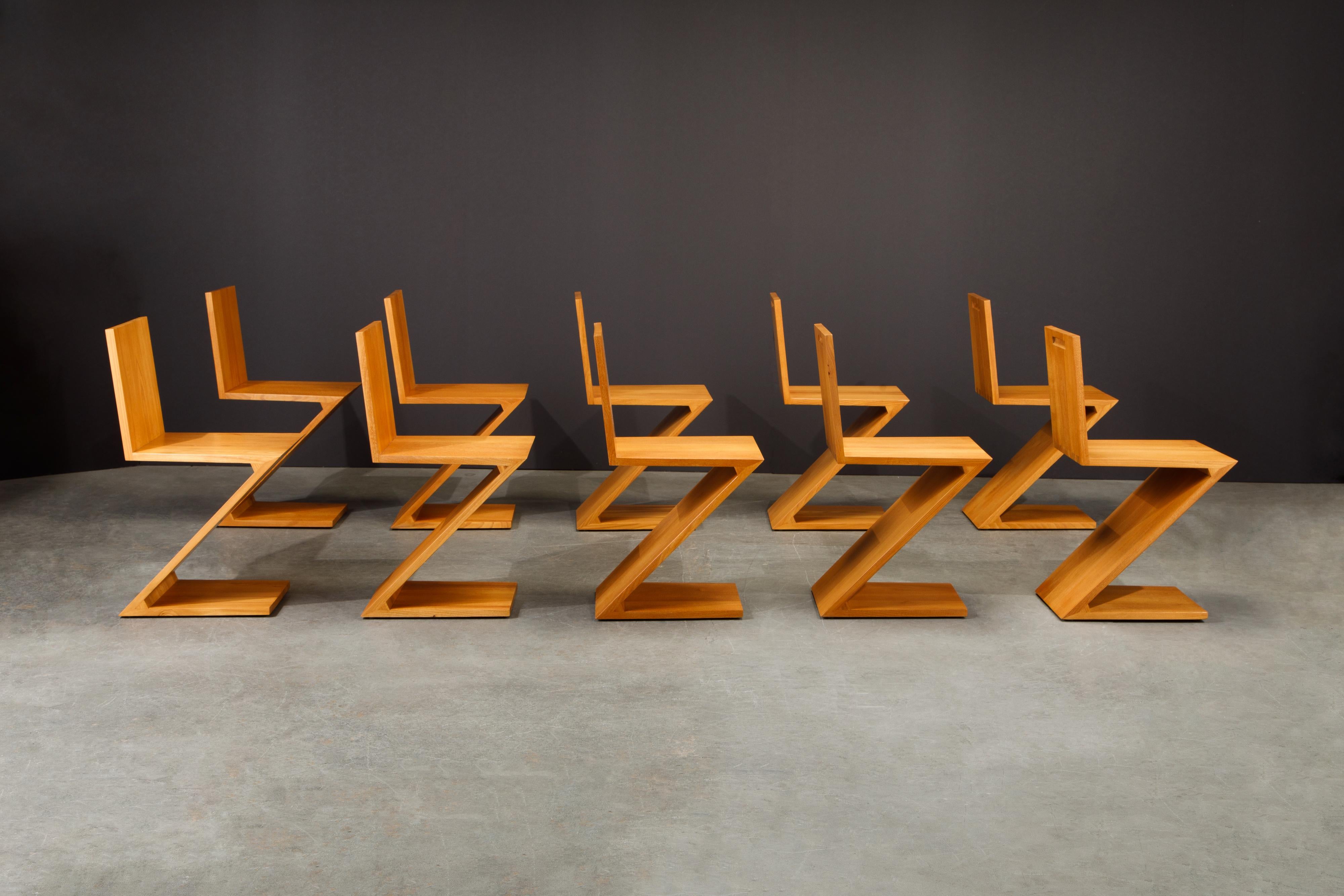 Late 20th Century Set of Ten Early 'Zig Zag' Chairs by Gerrit Rietveld for Cassina, 1973, Signed For Sale
