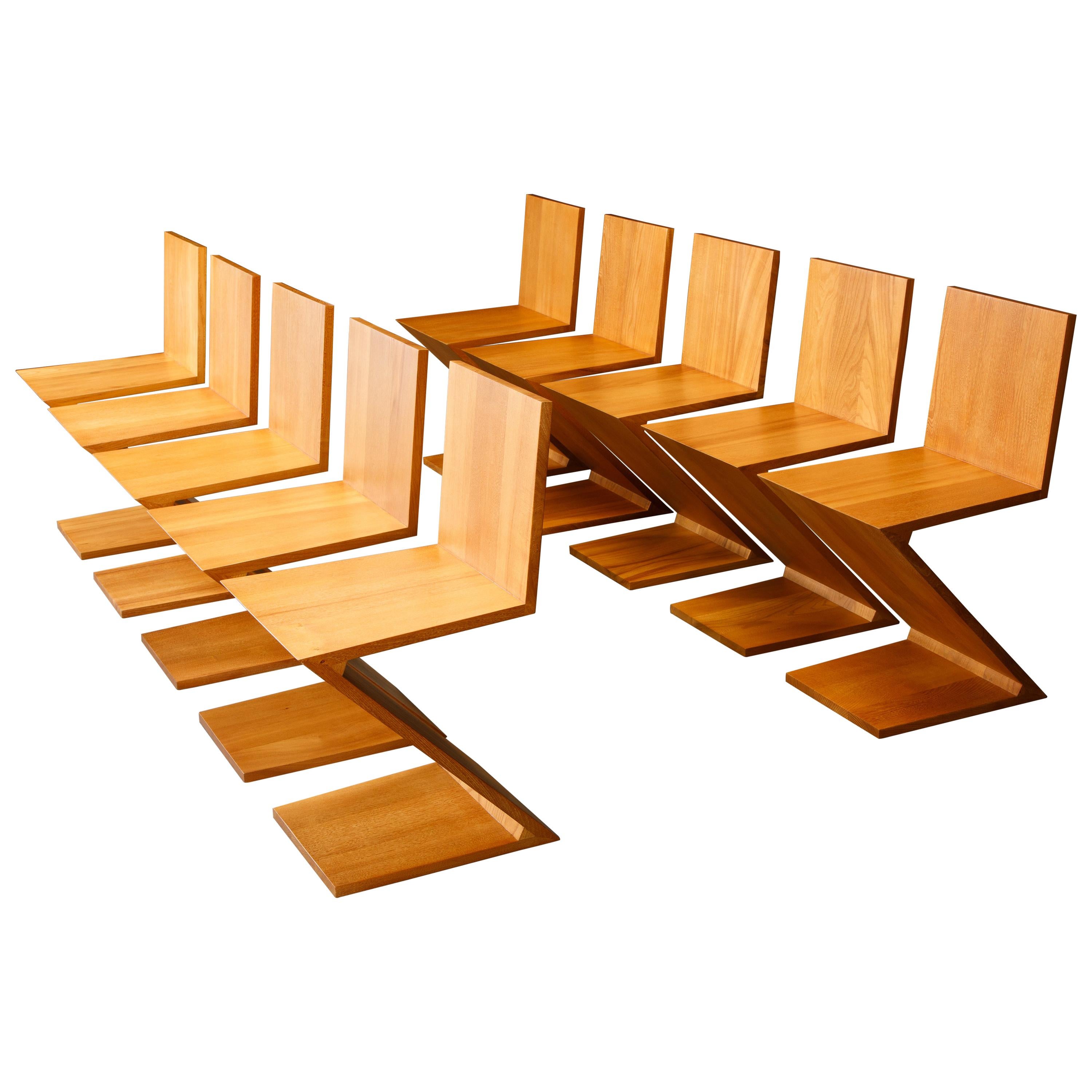 cuenta conferencia Pera Set of Ten Early 'Zig Zag' Chairs by Gerrit Rietveld for Cassina, 1973,  Signed For Sale at 1stDibs