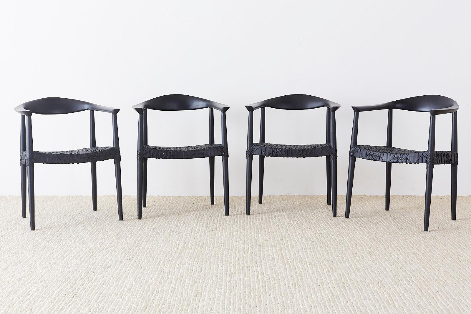 Set of Ten Ebonized Teak Round Chairs After Hans Wegner In Good Condition In Rio Vista, CA
