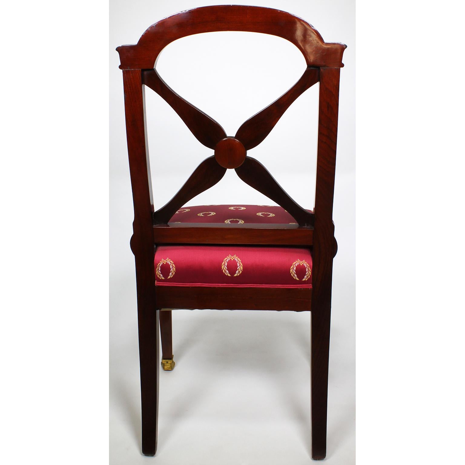 Set of Ten Empire Style Mahogany & Gilt-Bronze Mounted Dining Chairs, Jeanselme 1