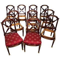 Set of Ten Empire Style Mahogany & Gilt-Bronze Mounted Dining Chairs, Jeanselme