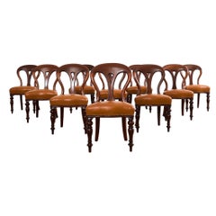Set of Ten English Biedermeier Mahogany Leather Dining Chairs
