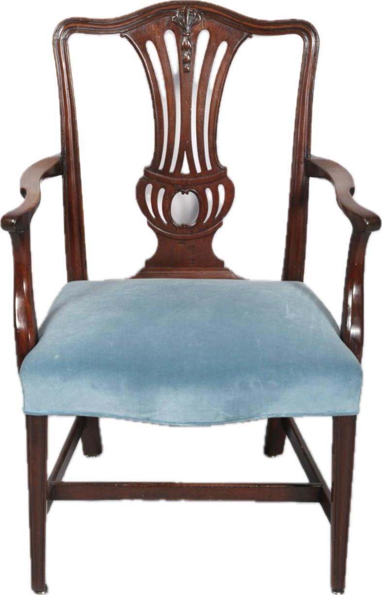 Textile Set of Ten English Chippendale  Dining Chairs For Sale