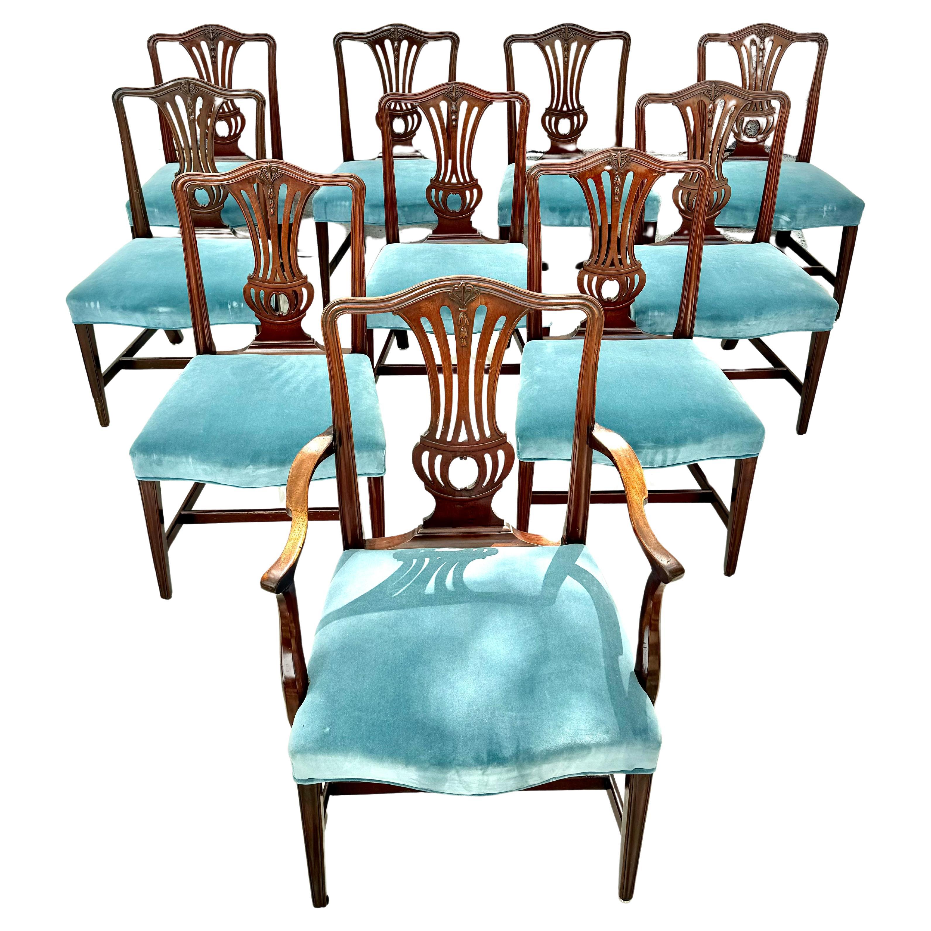 Set of Ten English Chippendale  Dining Chairs