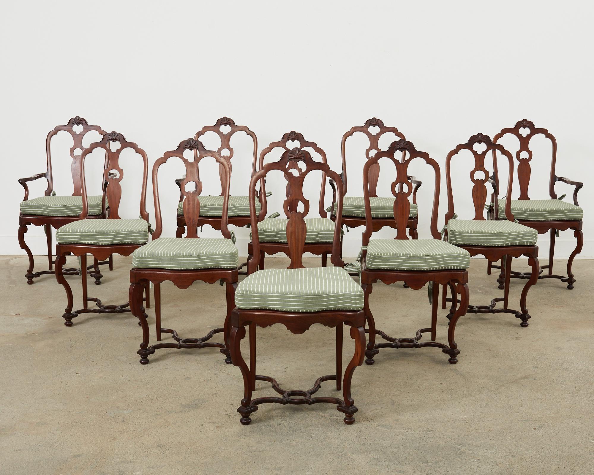Hand-Crafted Set of Ten English Chippendale Style Mahogany Dining Chairs  For Sale