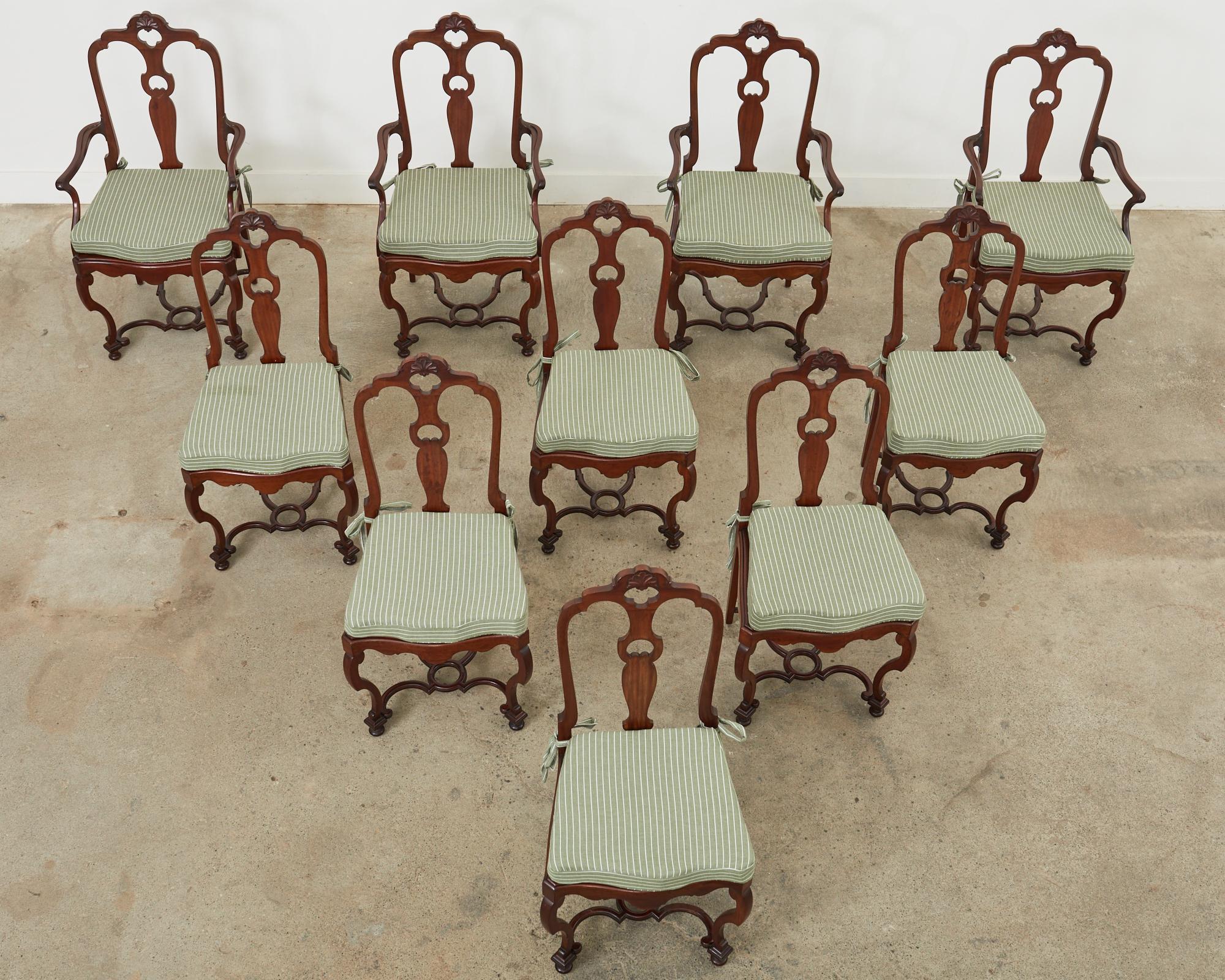 Set of Ten English Chippendale Style Mahogany Dining Chairs  In Good Condition For Sale In Rio Vista, CA