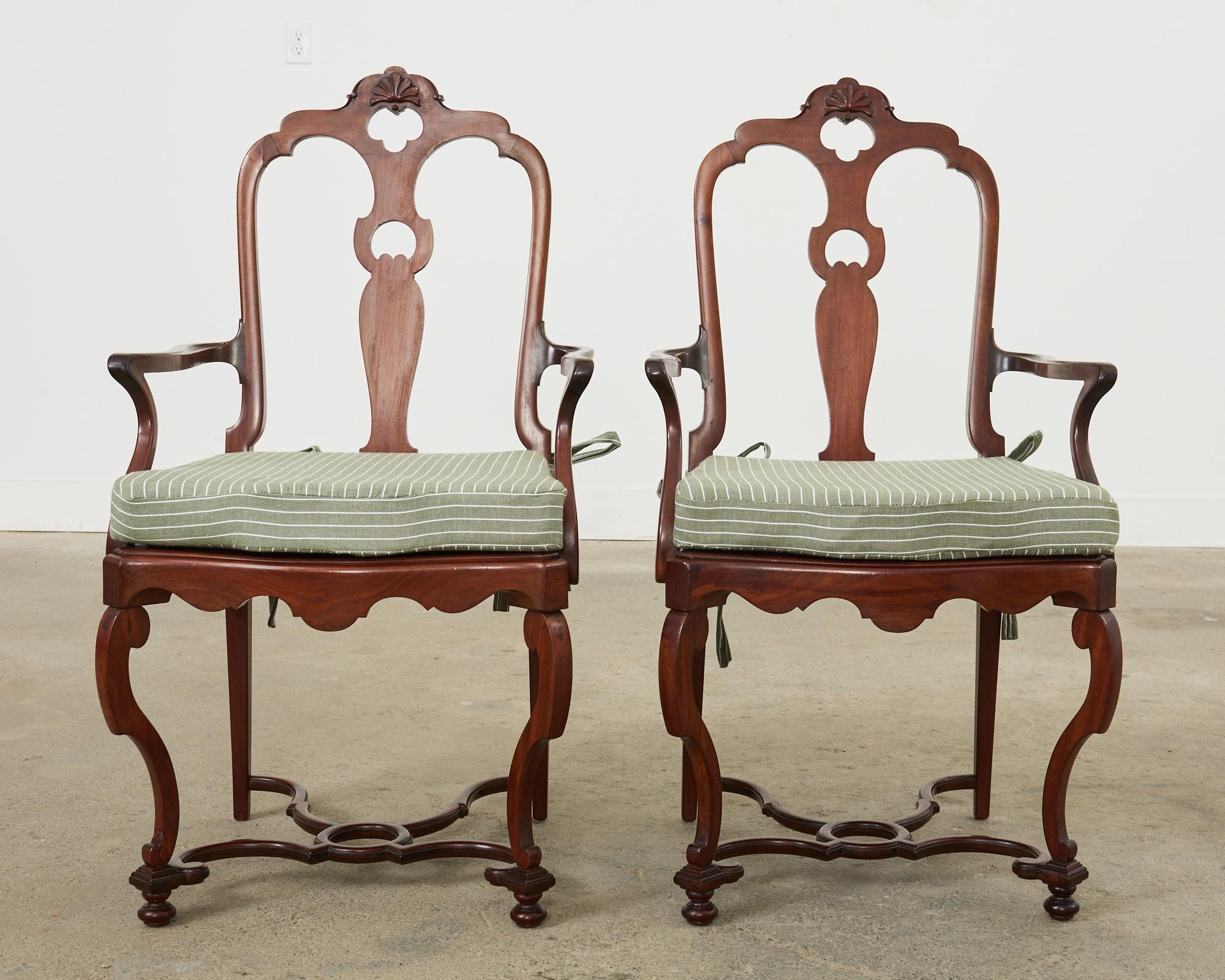Fabric Set of Ten English Chippendale Style Mahogany Dining Chairs  For Sale