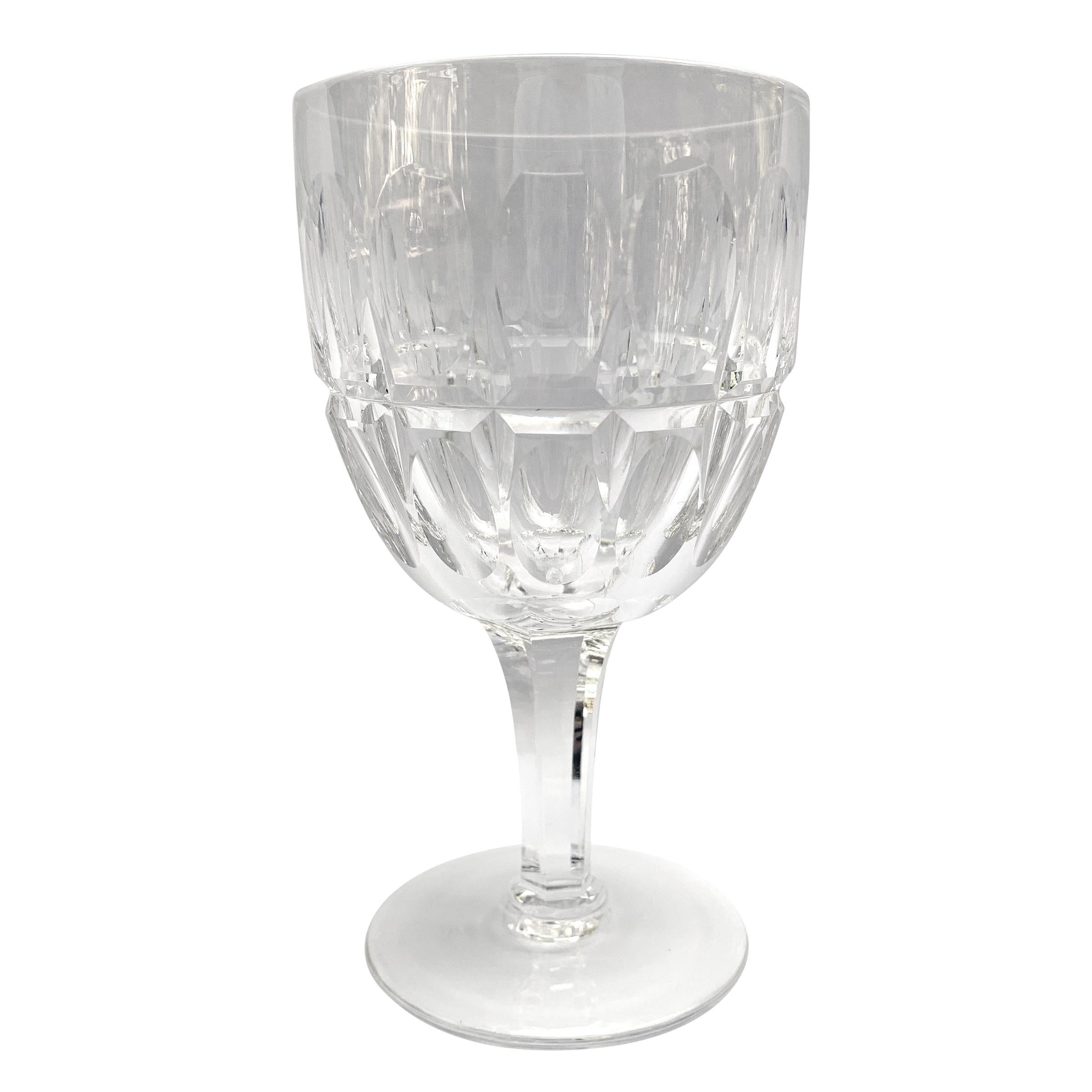 Mid-Century Modern Set of Ten English Cut Crystal Wine Glasses For Sale