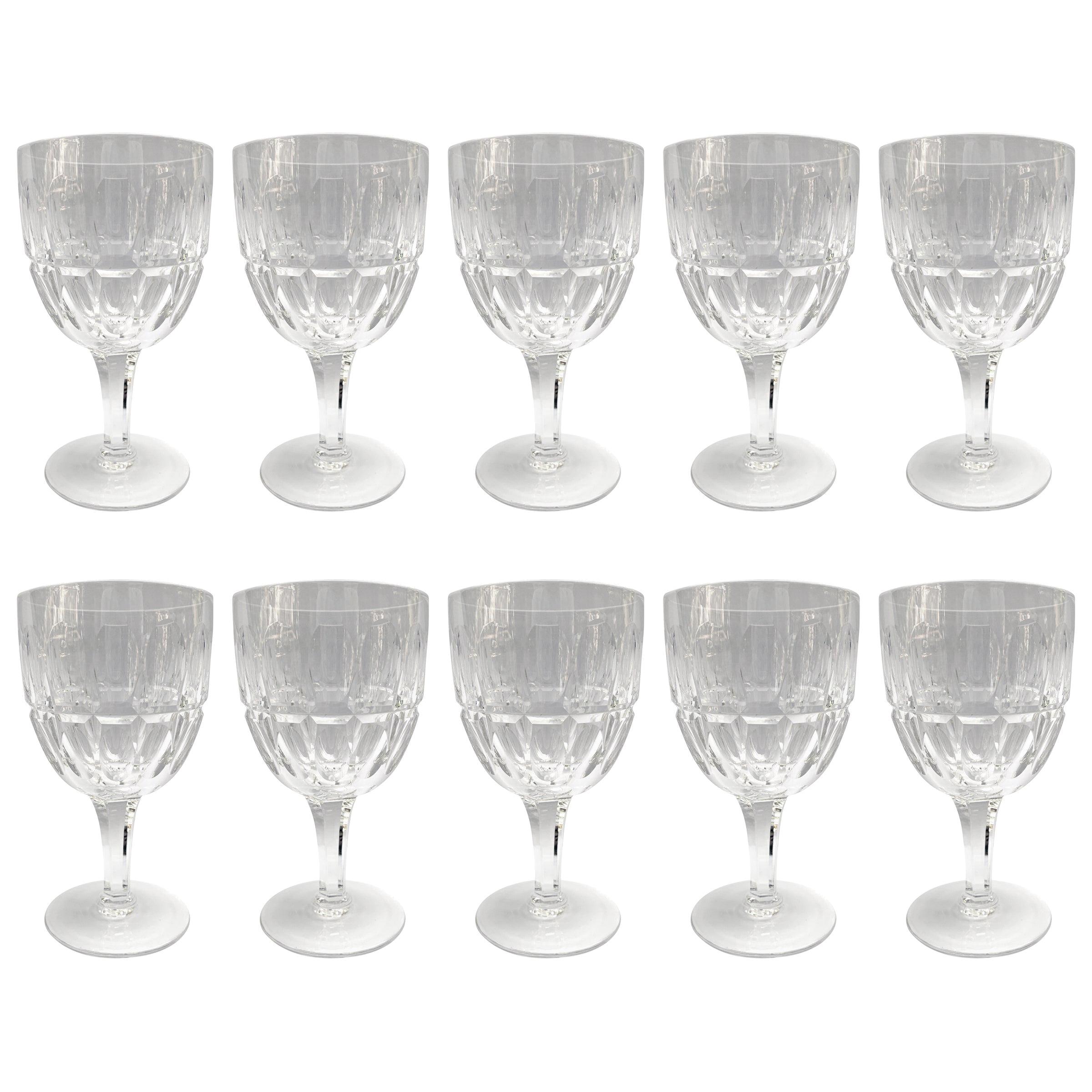 Set of Ten English Cut Crystal Wine Glasses