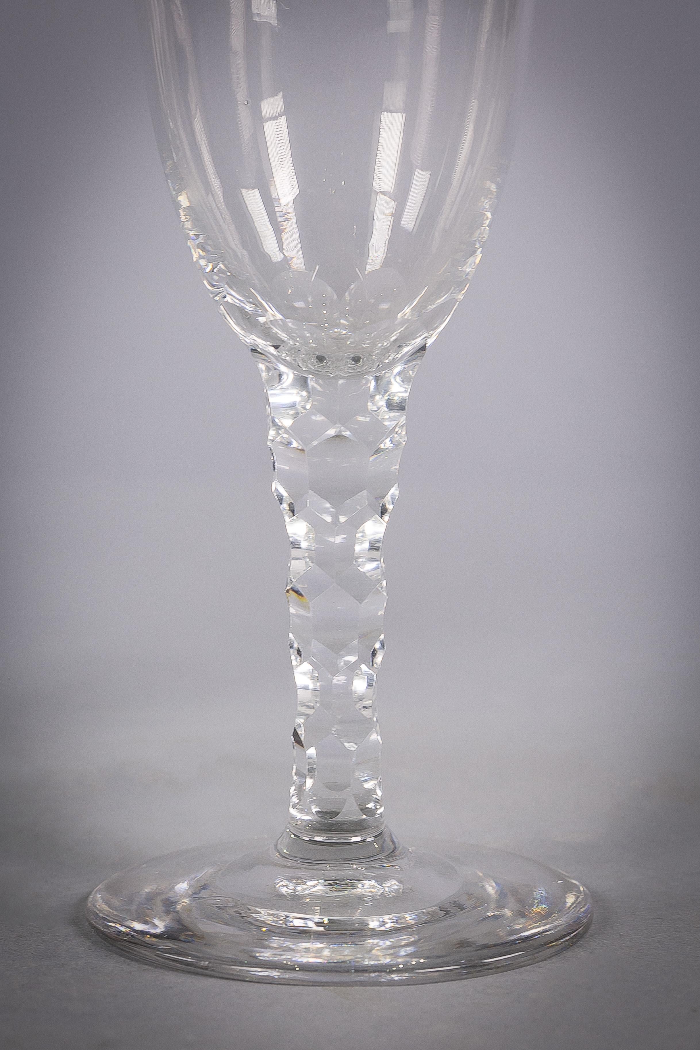 Early 20th Century Set of Ten English Faceted-Stem Glasses, circa 1900 For Sale