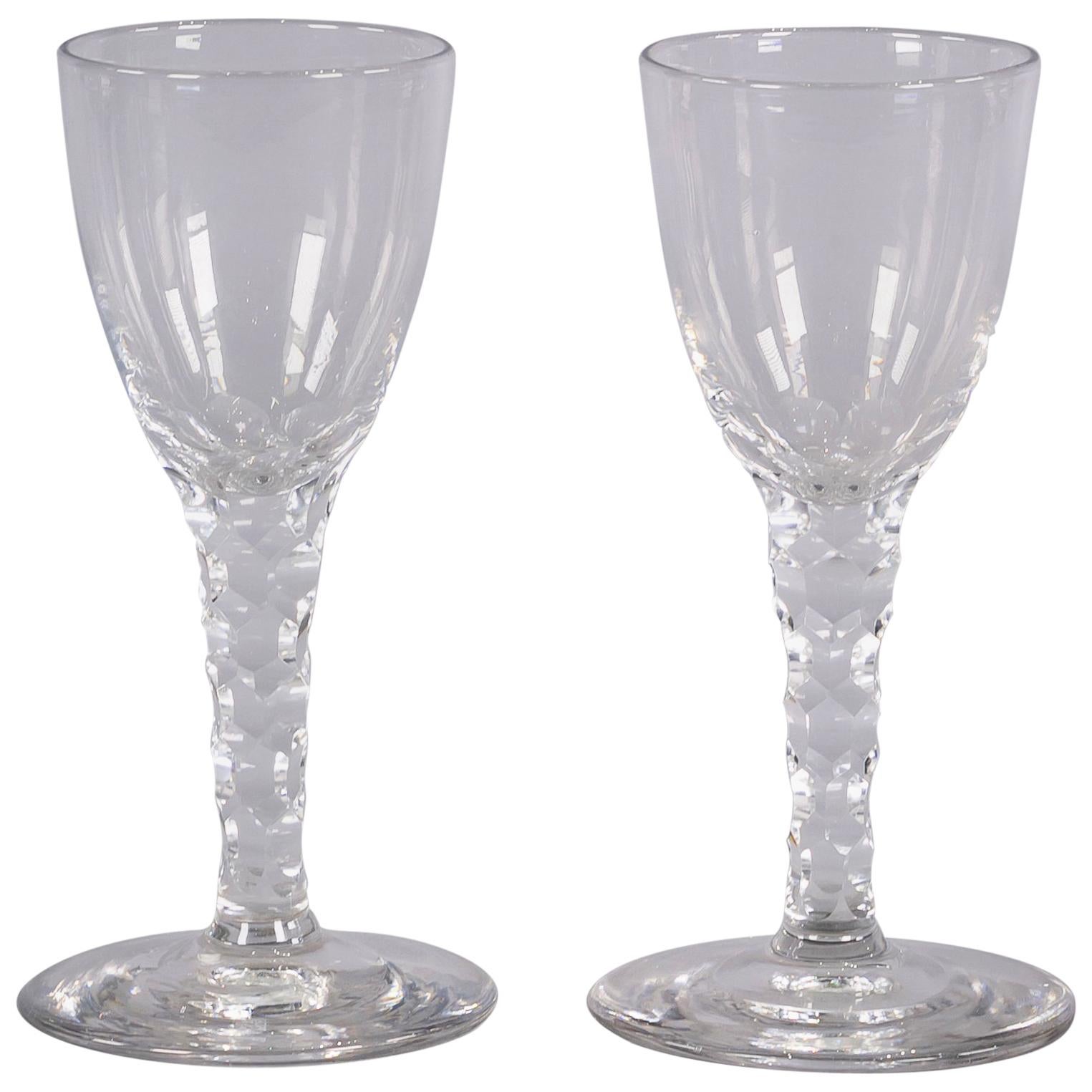 Set of Ten English Faceted-Stem Glasses, circa 1900 For Sale