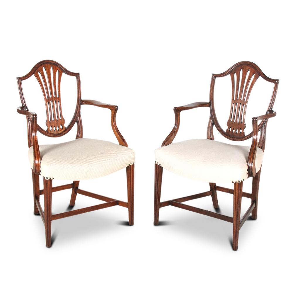 Mahogany Set of Ten English Georgian-Revival Shield Back Dining Chairs