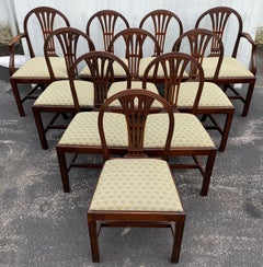 Set of Ten English Hepplewhite Style Upholstered Mahogany Dining Chairs