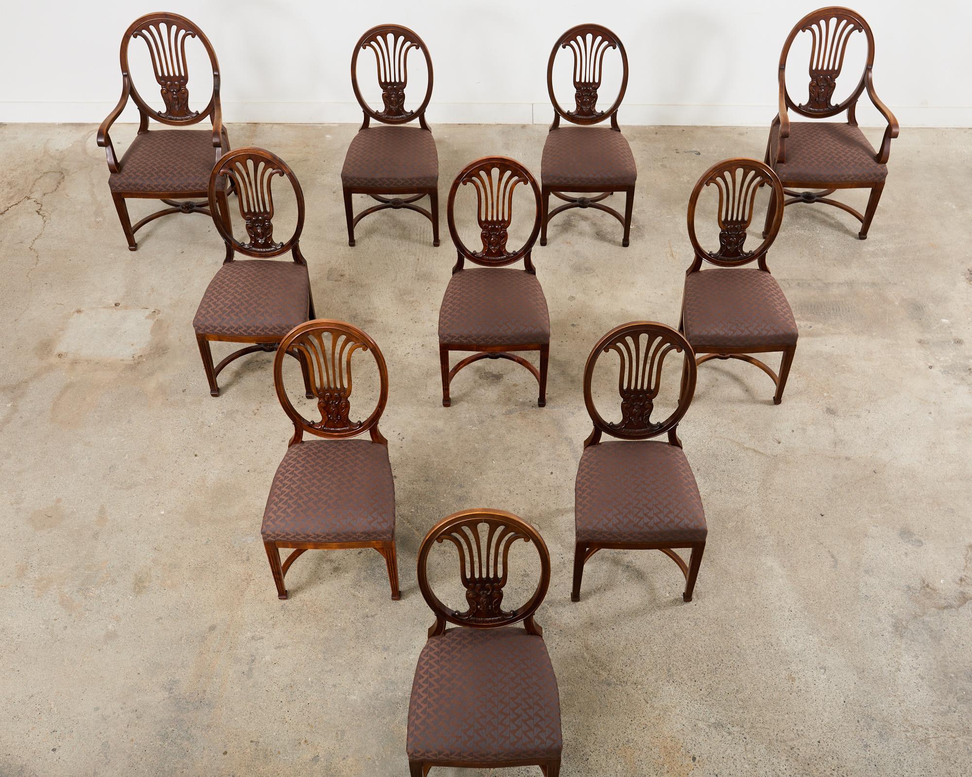 Hand-Crafted Set of Ten English Hepplewhite Style Walnut Dining Chairs For Sale