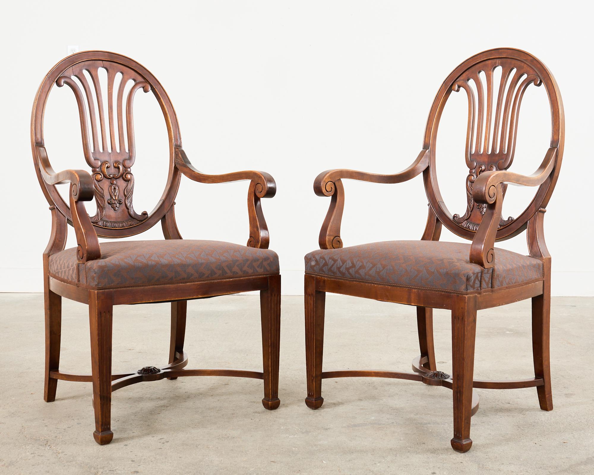 19th Century Set of Ten English Hepplewhite Style Walnut Dining Chairs For Sale