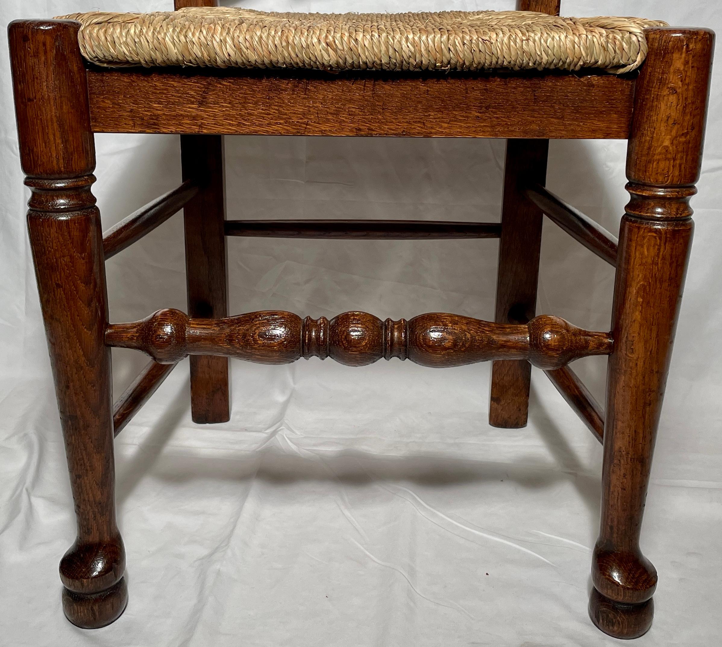 20th Century Set of Ten English Oak Ladder Back Chairs with Rush Seats