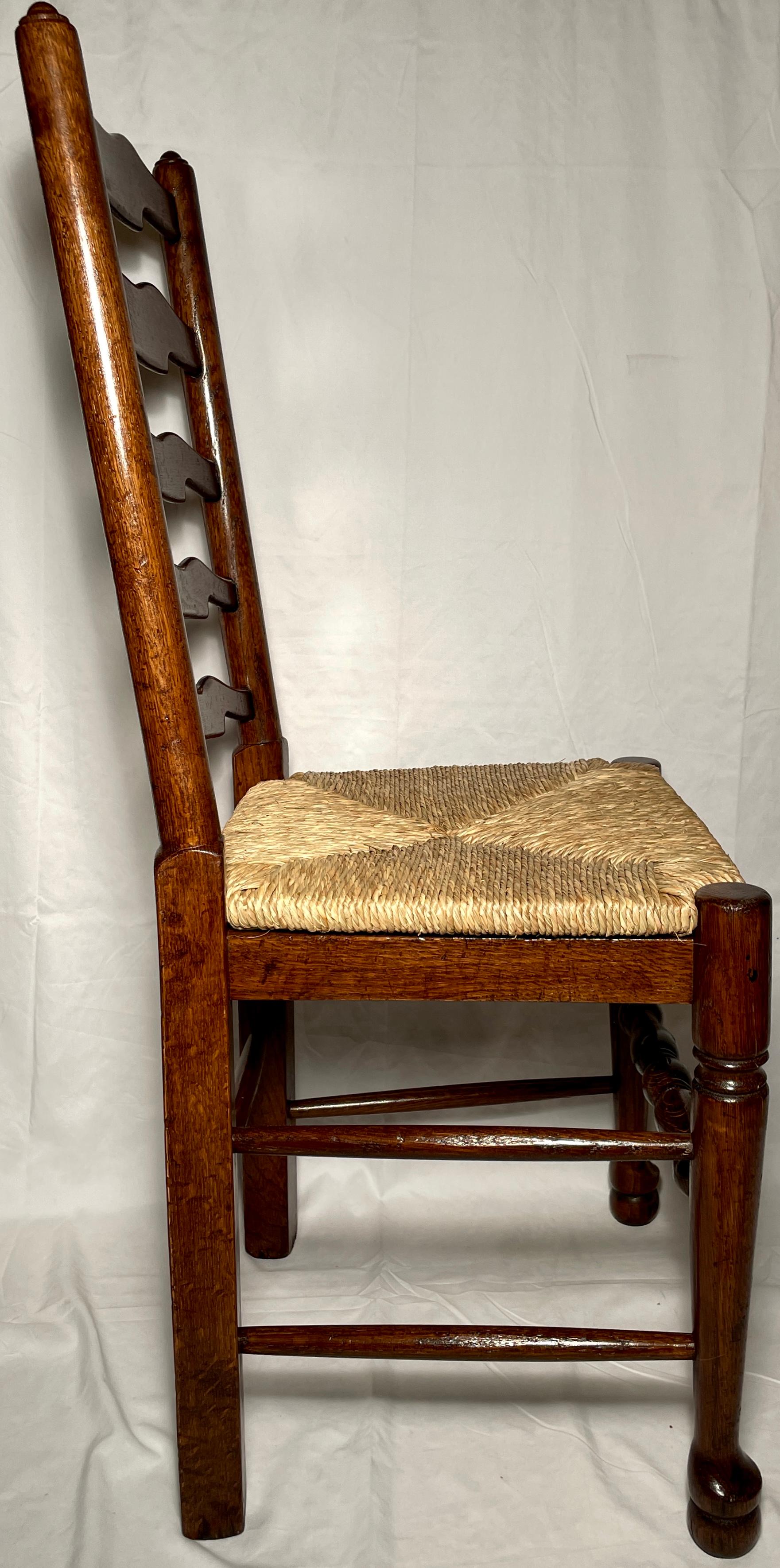 Set of Ten English Oak Ladder Back Chairs with Rush Seats 1