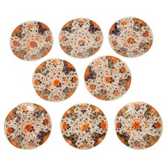 Set of Ten Antique English Plates with Imari Inspired Decoration Made ca. 1820