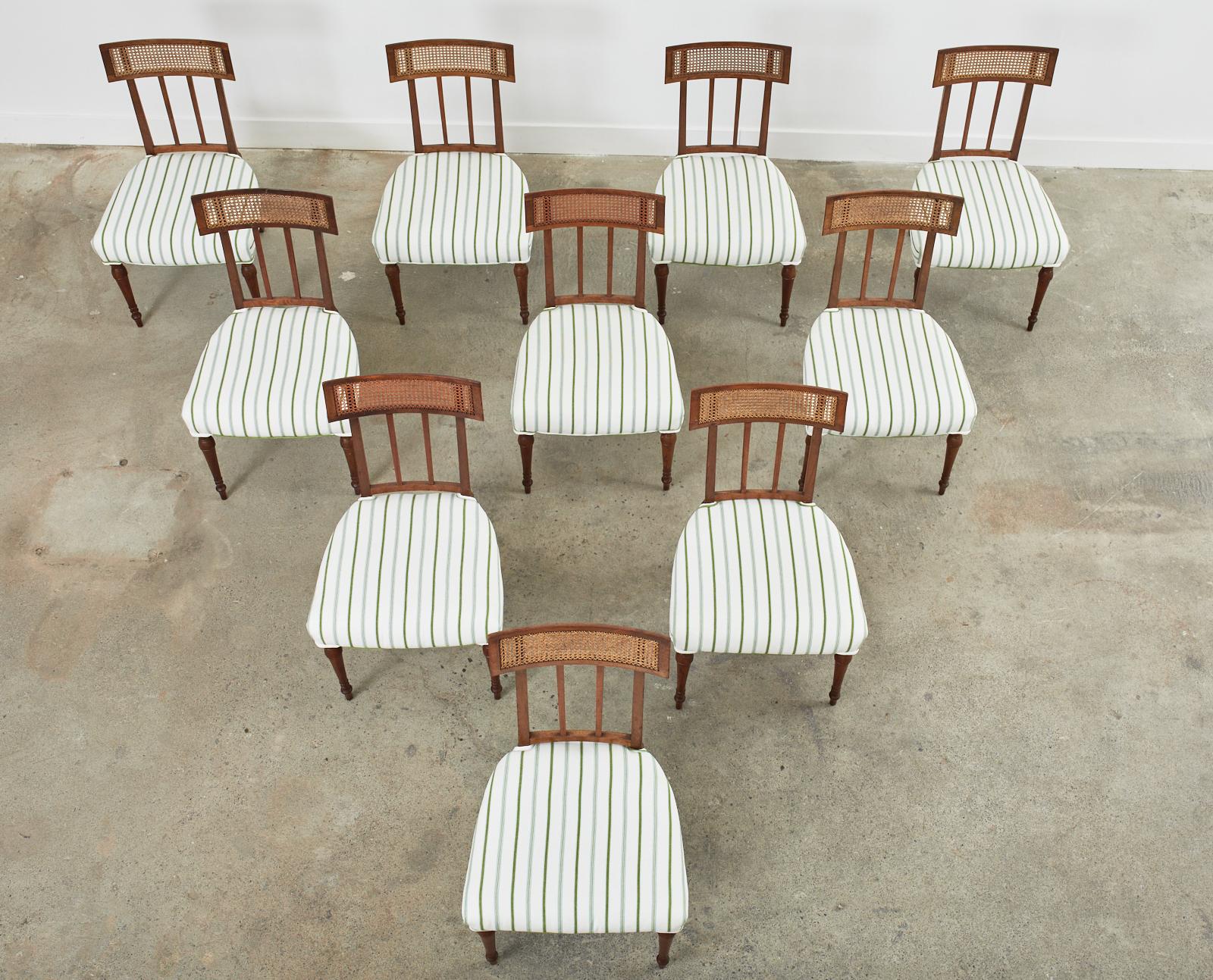 Set of Ten English Regency Mahogany Caned Dining Chairs In Good Condition In Rio Vista, CA