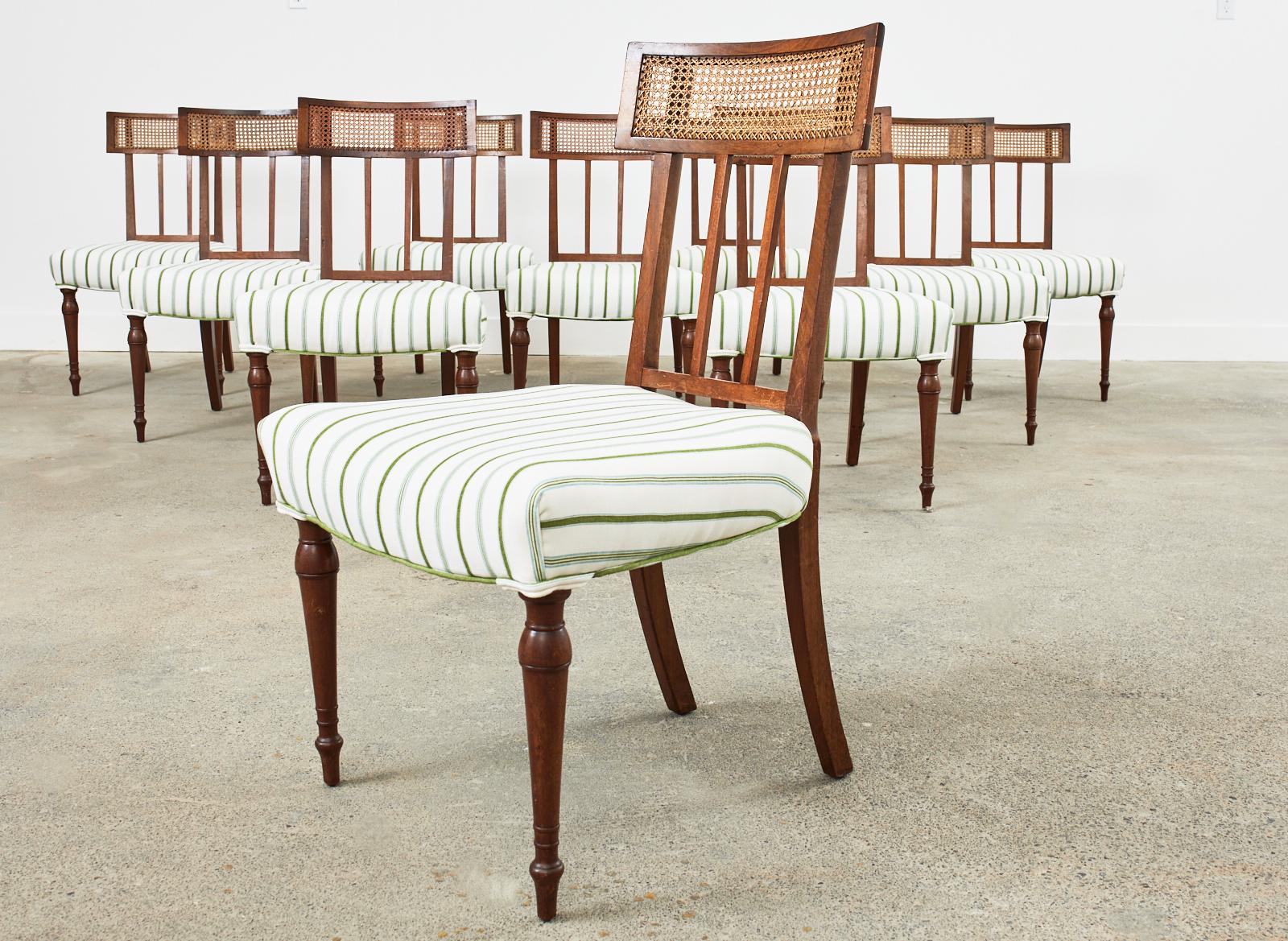 19th Century Set of Ten English Regency Mahogany Caned Dining Chairs